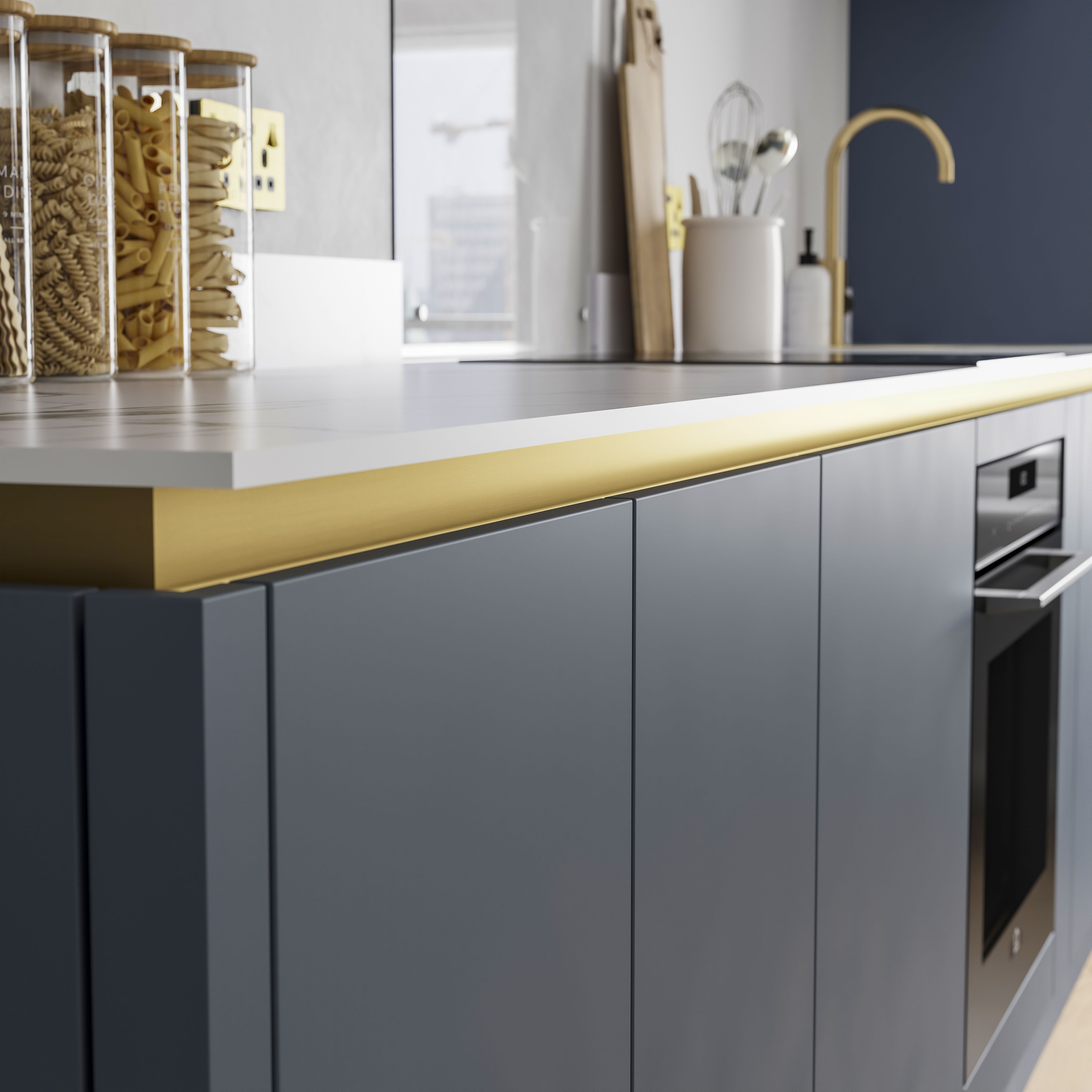 GoodHome Caraway Innovo Handleless Brushed brass effect Under worktop outer corner