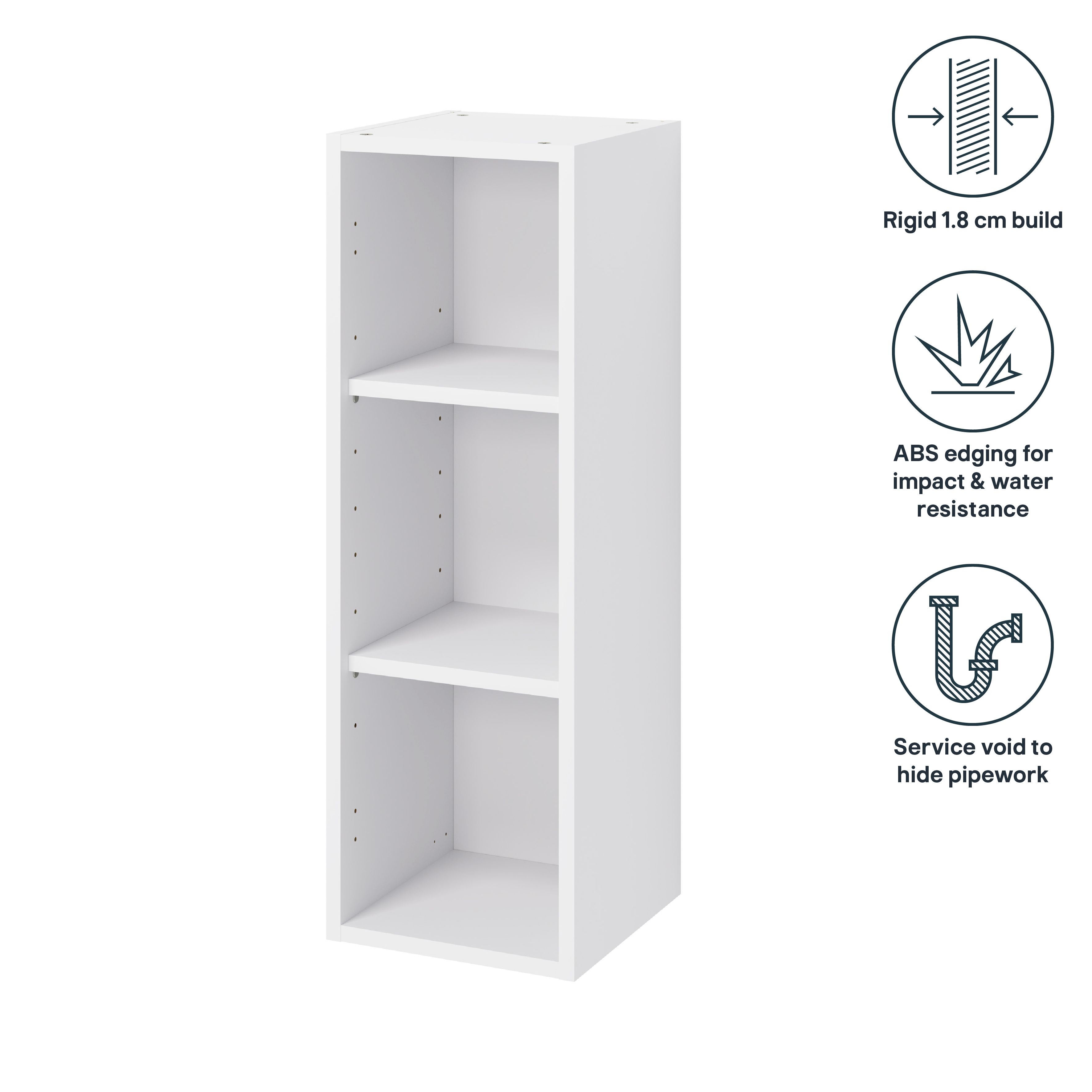 GoodHome Caraway Matt White Tall Wall cabinet, (W)300mm (D)320mm