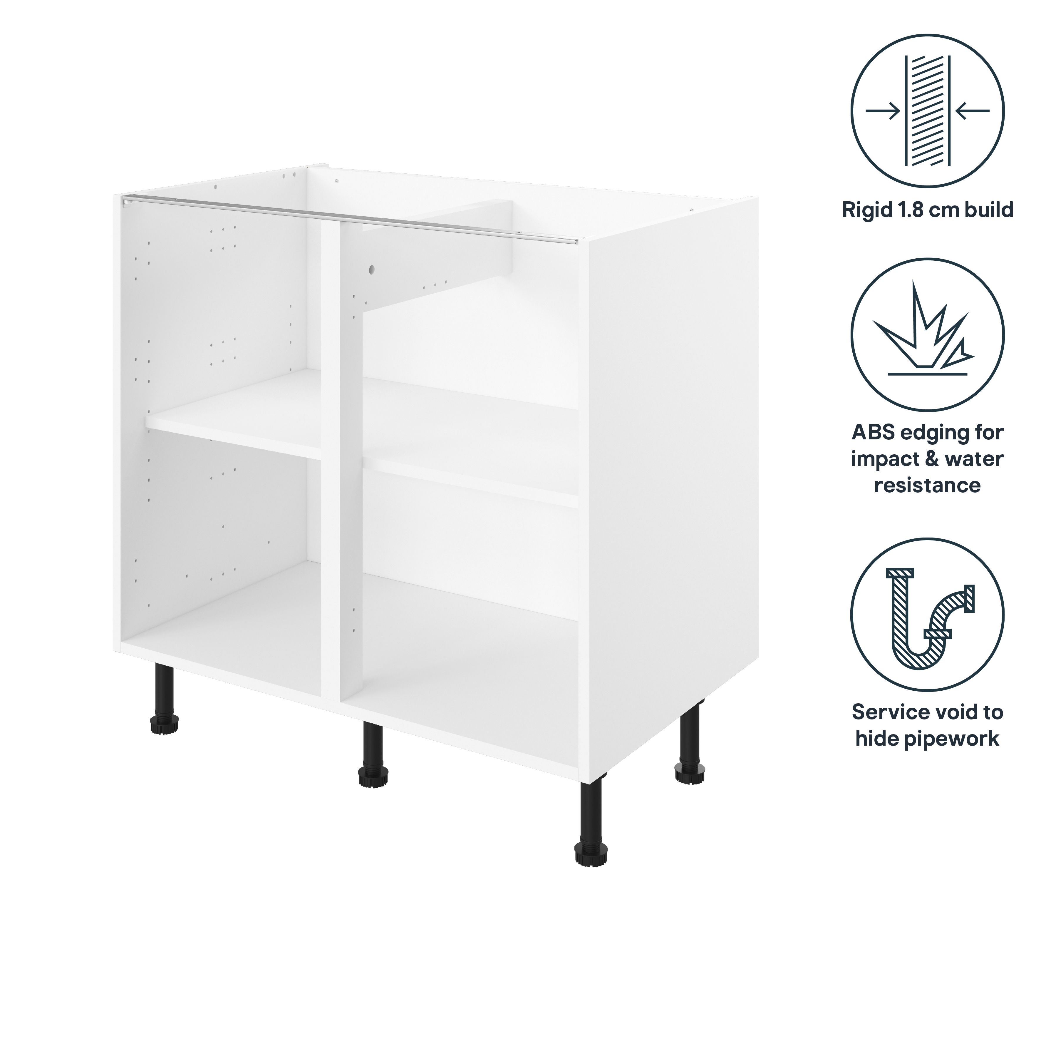 GoodHome Caraway White Base cabinet, (W)900mm