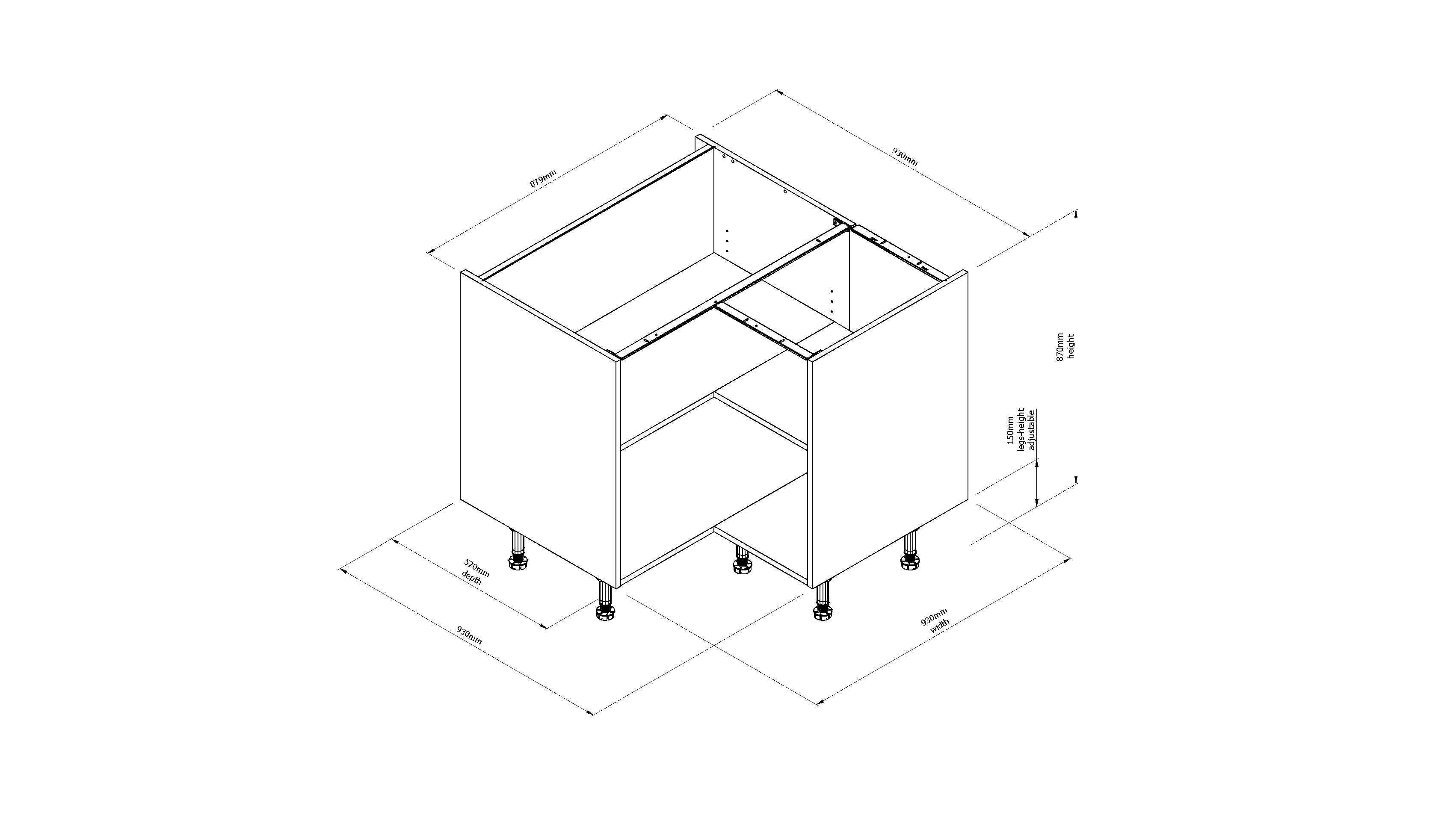 GoodHome Caraway White Corner Base unit, (W)930mm