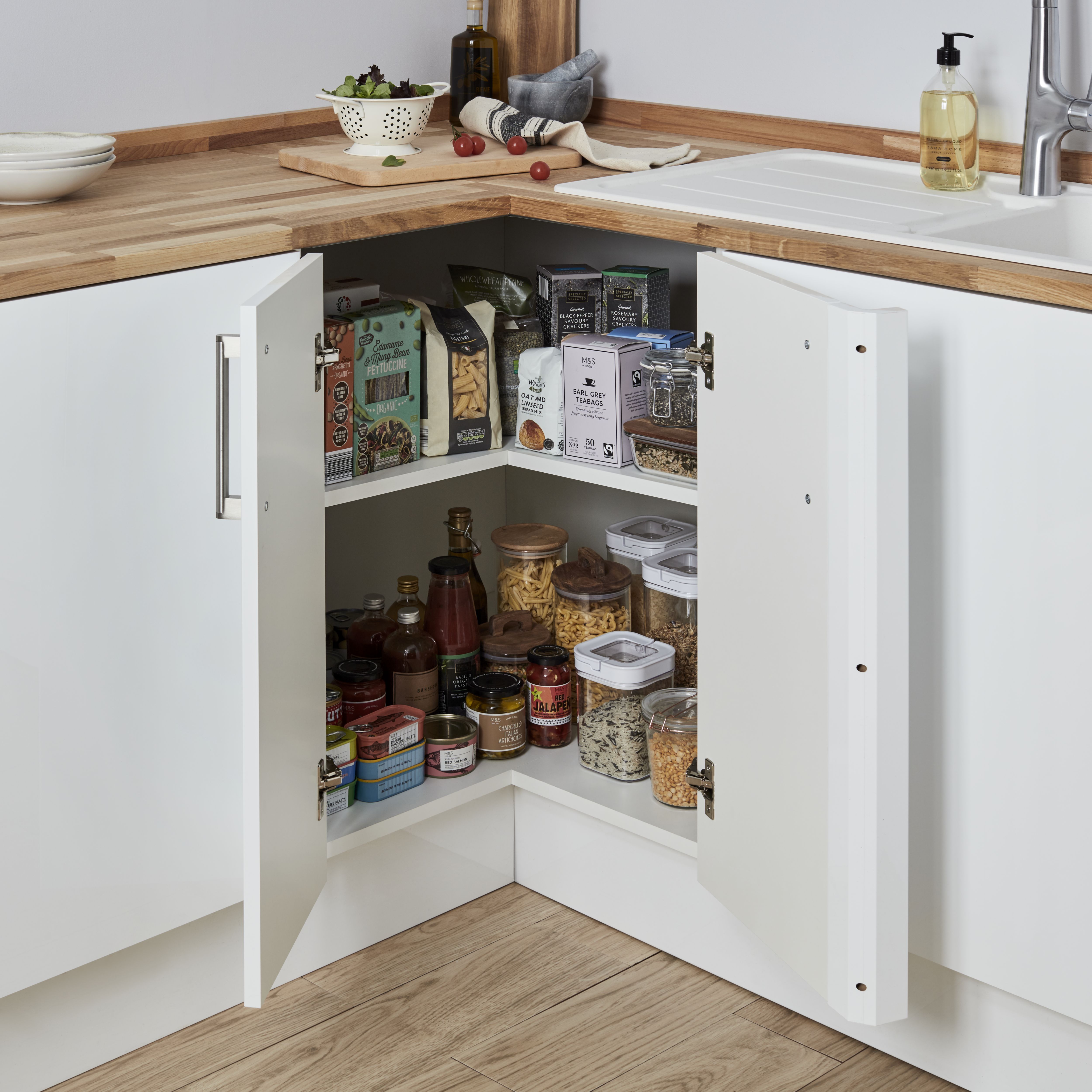 GoodHome Caraway White Corner Base unit, (W)930mm