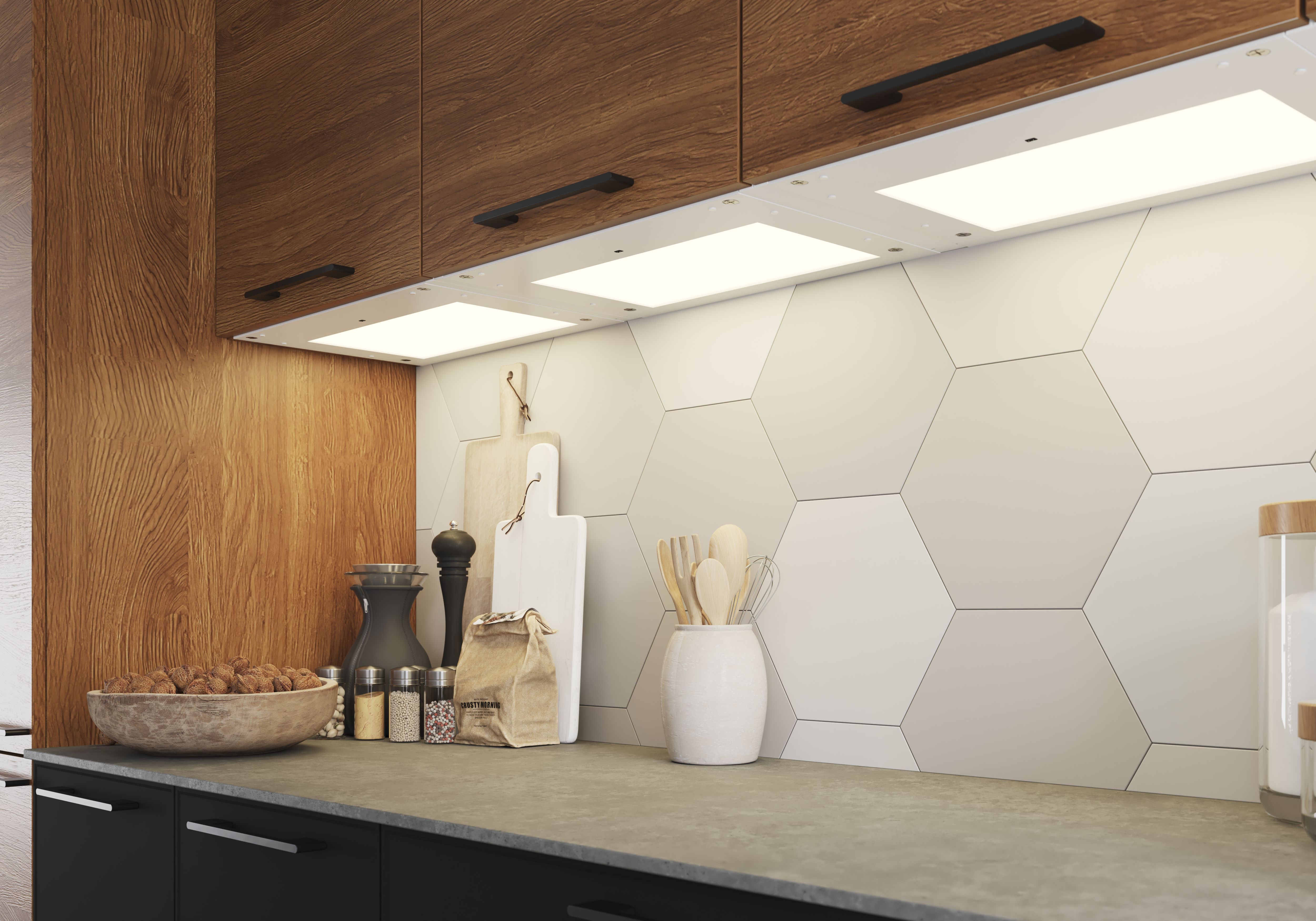 GoodHome Caraway White Mains-powered LED Cool white & warm white Under cabinet light IP20 (L)319mm (W)464mm