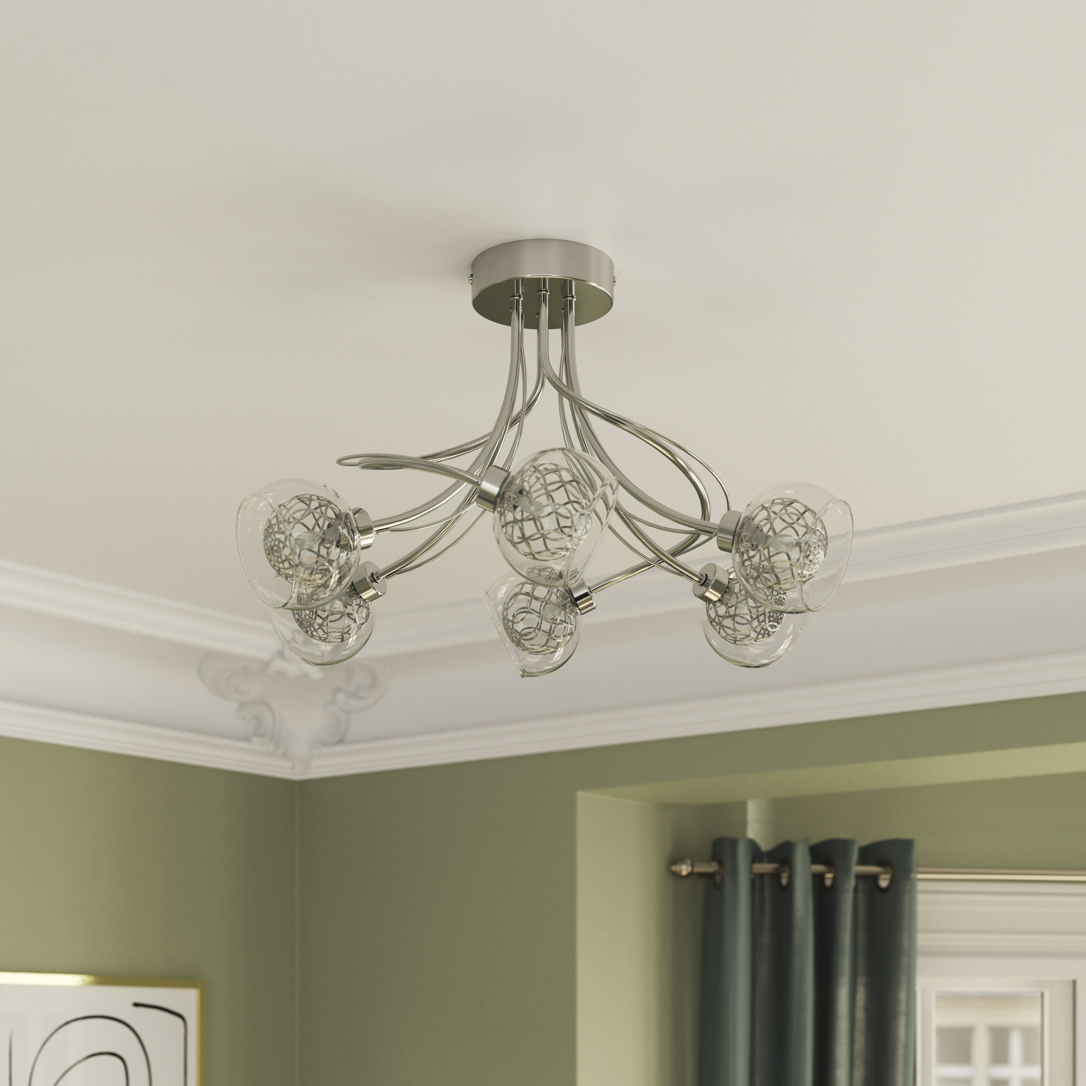 GoodHome Carmenta Spiral Glass & metal Chrome effect 6 Lamp Ceiling light