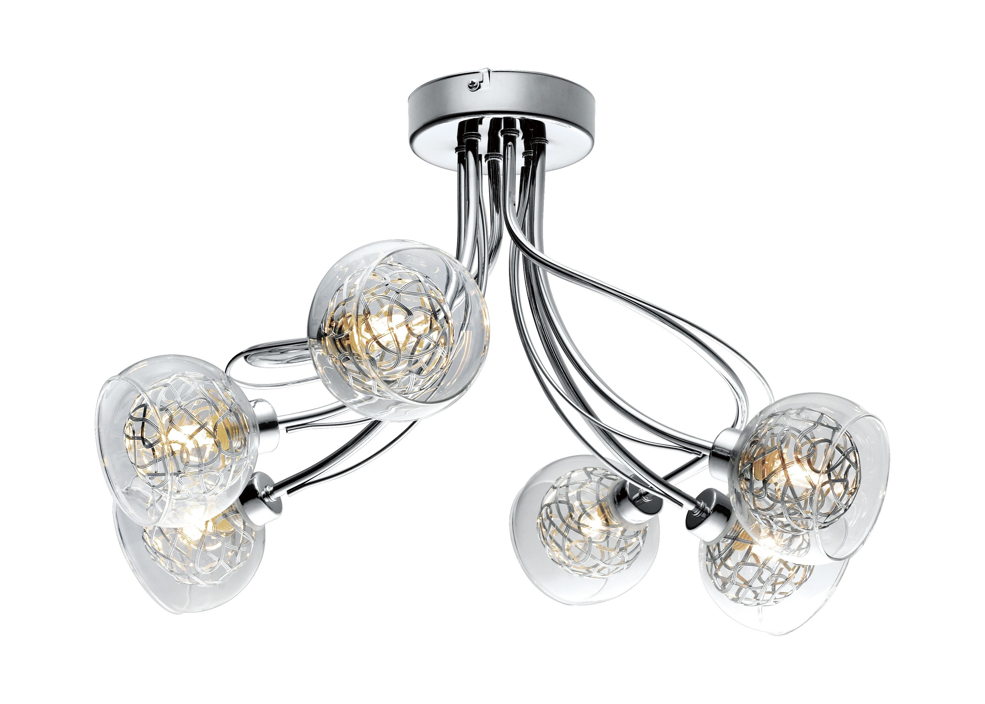 GoodHome Carmenta Spiral Glass & metal Chrome effect 6 Lamp Ceiling light