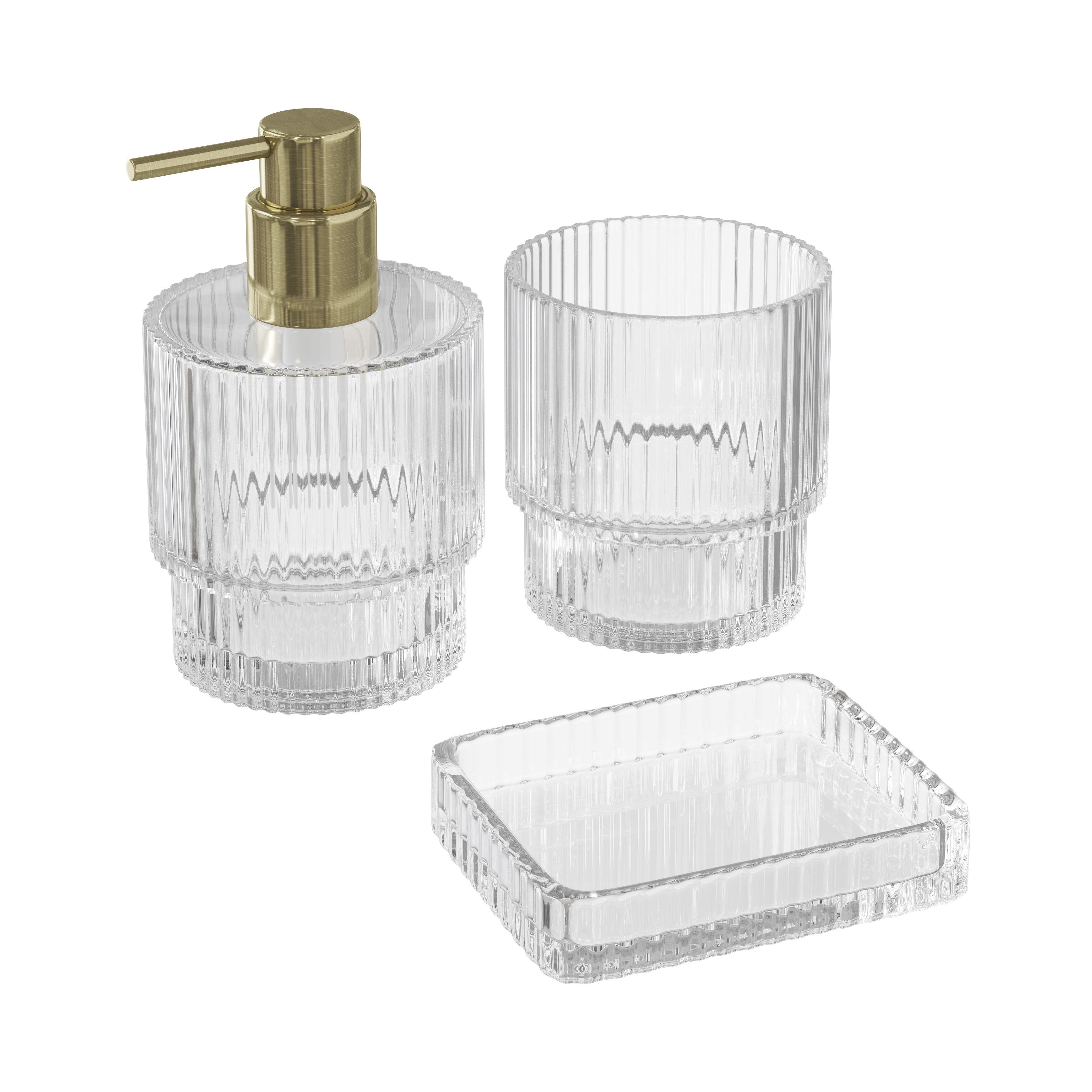 GoodHome Cavalla Transparent Ribbed effect Glass Tumbler