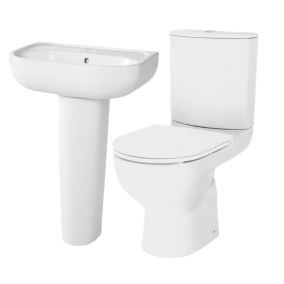 GoodHome Cavally compact White Close-coupled Floor-mounted Toilet & full pedestal basin (W)370mm (H)810mm