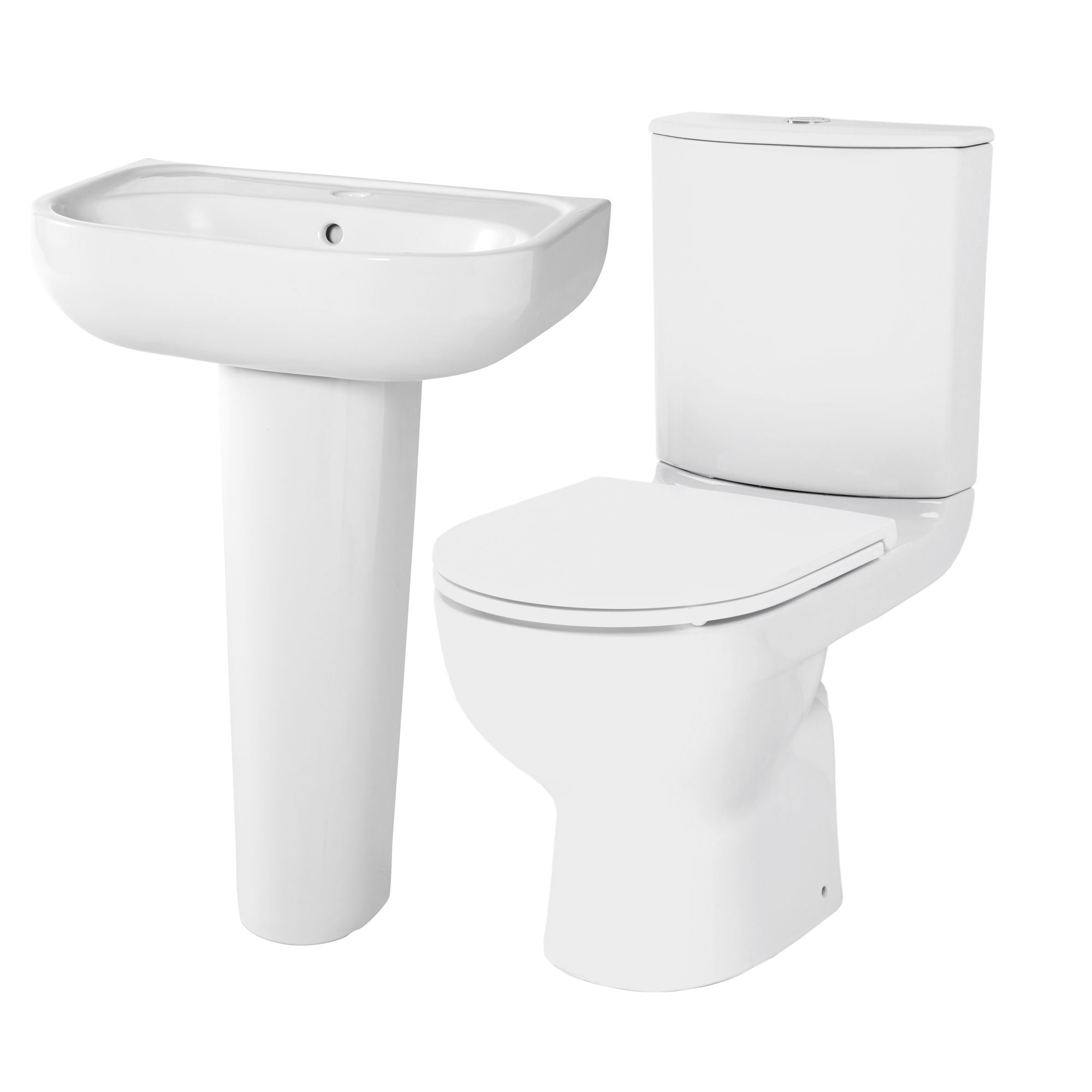 GoodHome Cavally compact White Close-coupled Floor-mounted Toilet & full pedestal basin