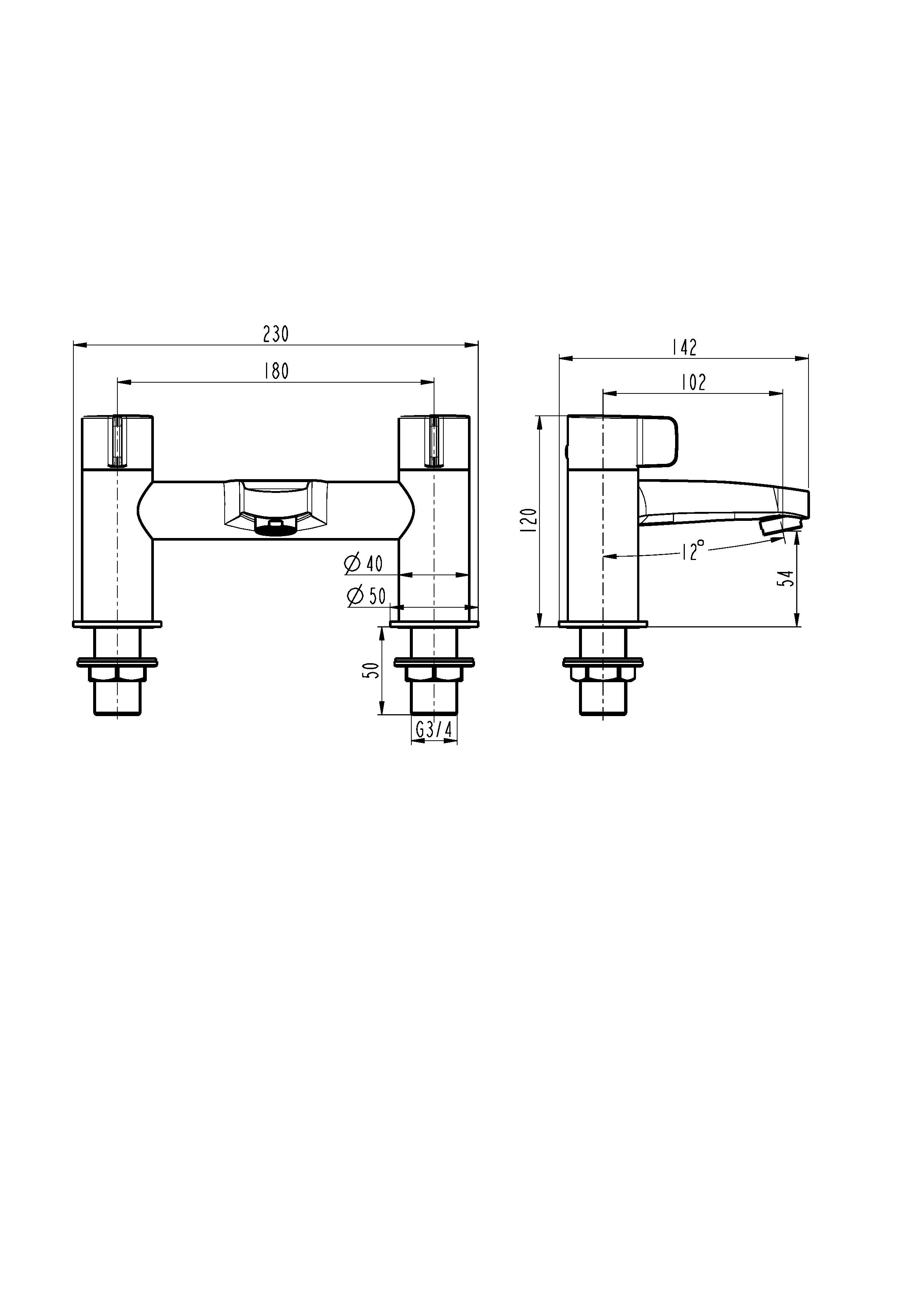 GoodHome Cavally Matt Deck-mounted Manual Single Bath Filler Tap