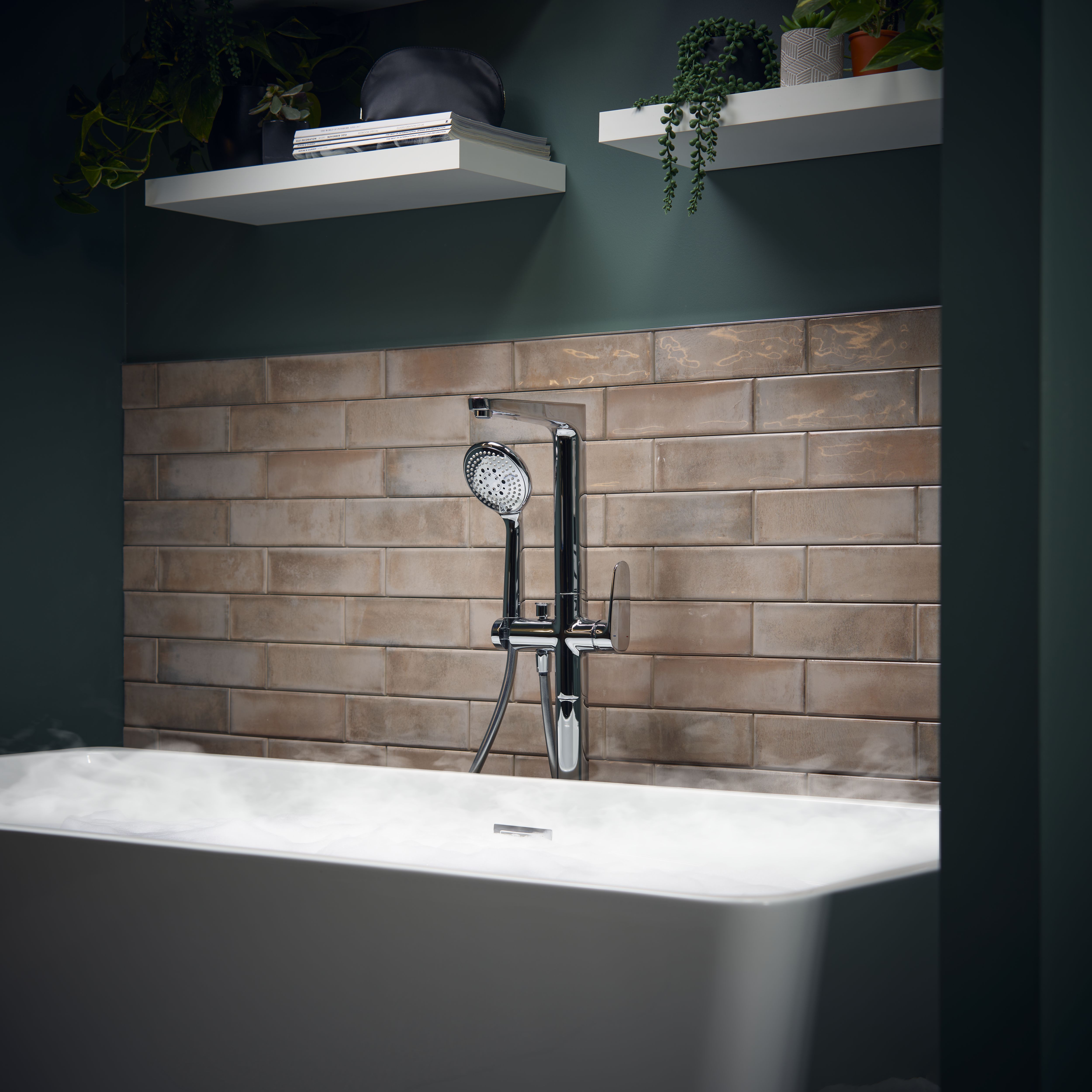 GoodHome Cavally Silver Chrome effect Ceramic disk Floor-mounted Mixer tap with shower kit