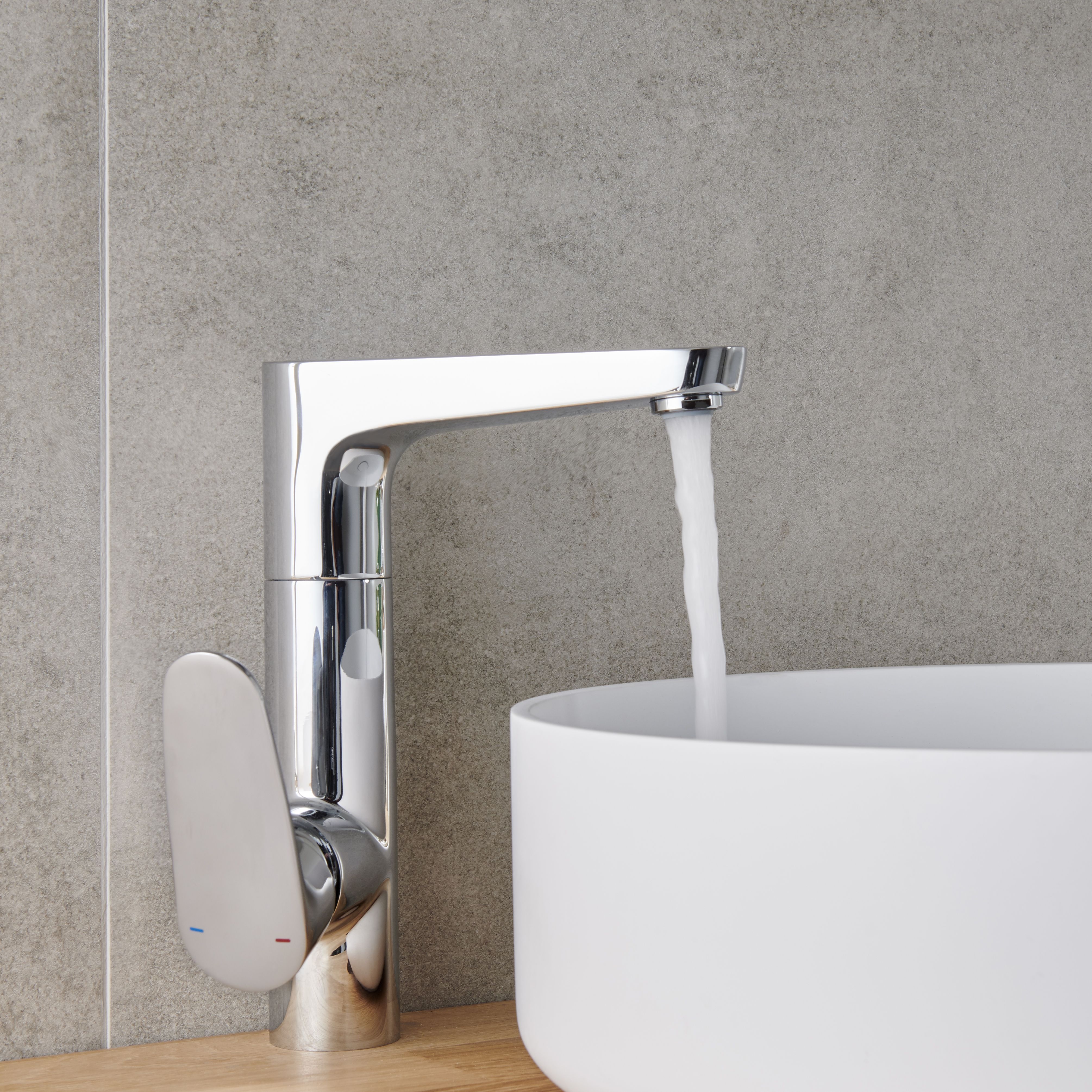 GoodHome Cavally Swivel Tall Gloss Chrome effect Round Deck-mounted Manual Basin Mono mixer Tap