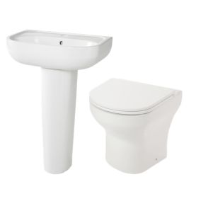 GoodHome Cavally White Back to wall Floor-mounted Toilet & full pedestal basin Without taps (W)360mm (H)407mm