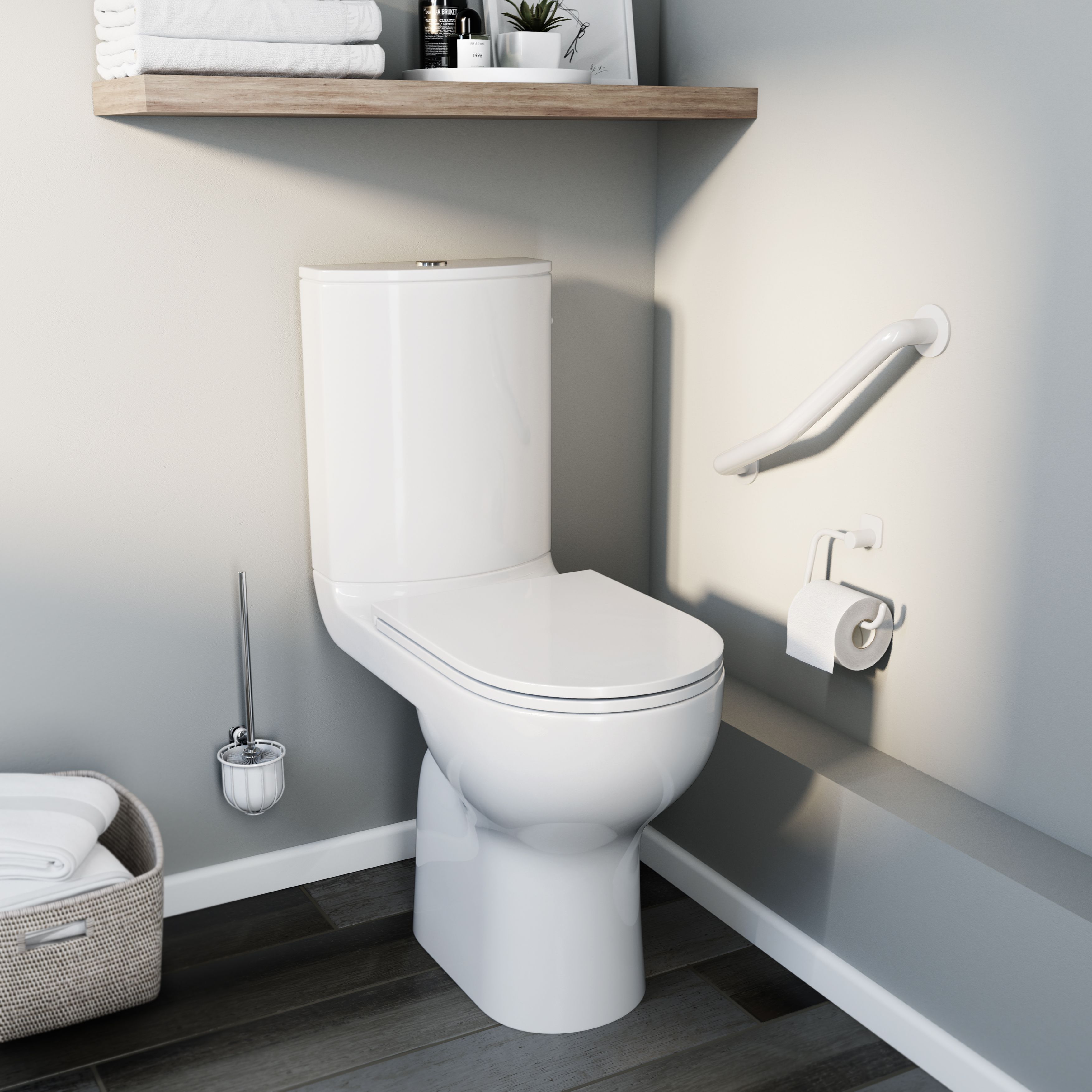 GoodHome Cavally White Close-coupled Comfort height Toilet set with Soft close seat