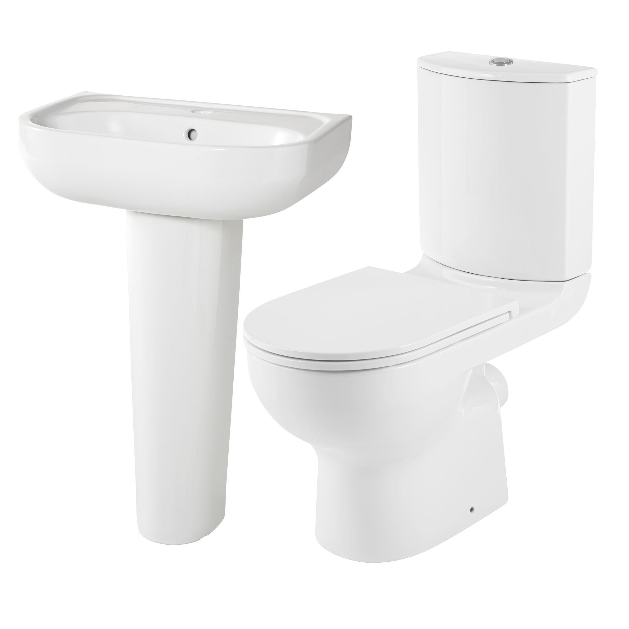 GoodHome Cavally White Close-coupled Floor-mounted Toilet & full pedestal basin (W)370mm (H)830mm