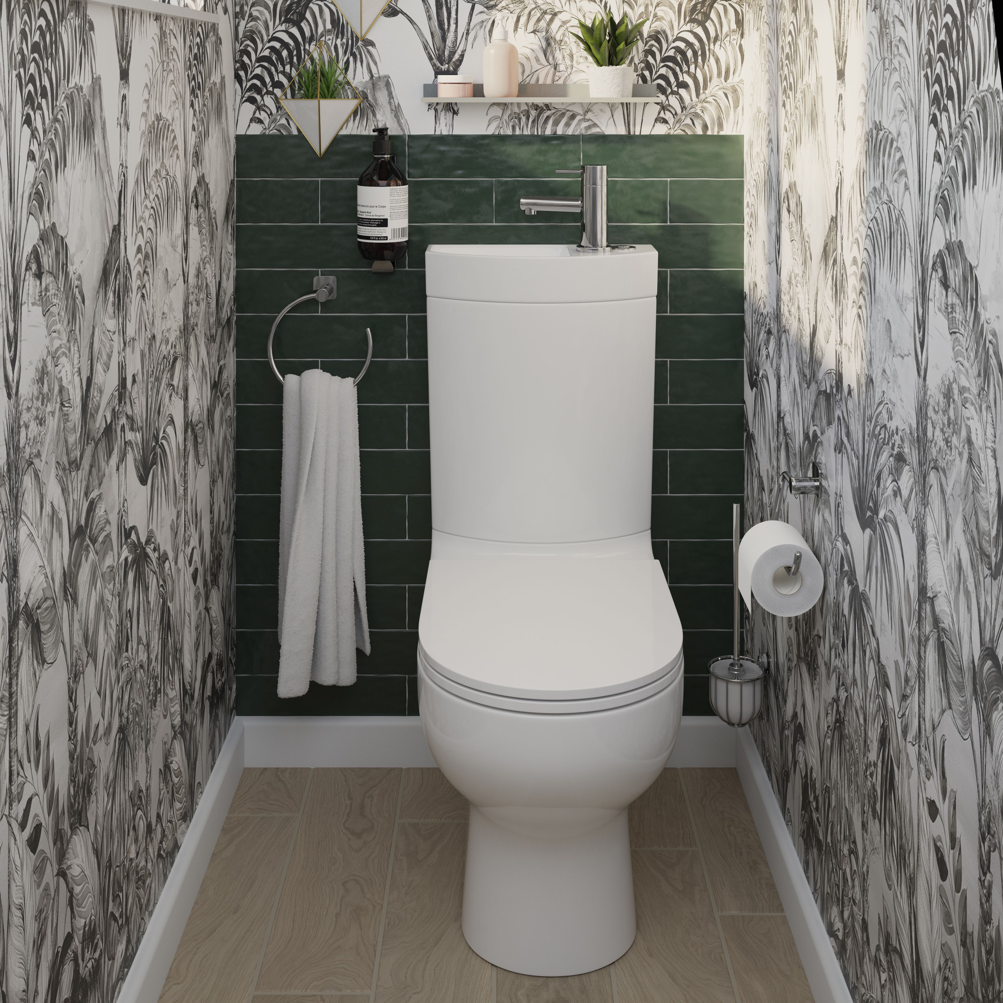 GoodHome Cavally White Close-coupled Toilet, basin & tap pack