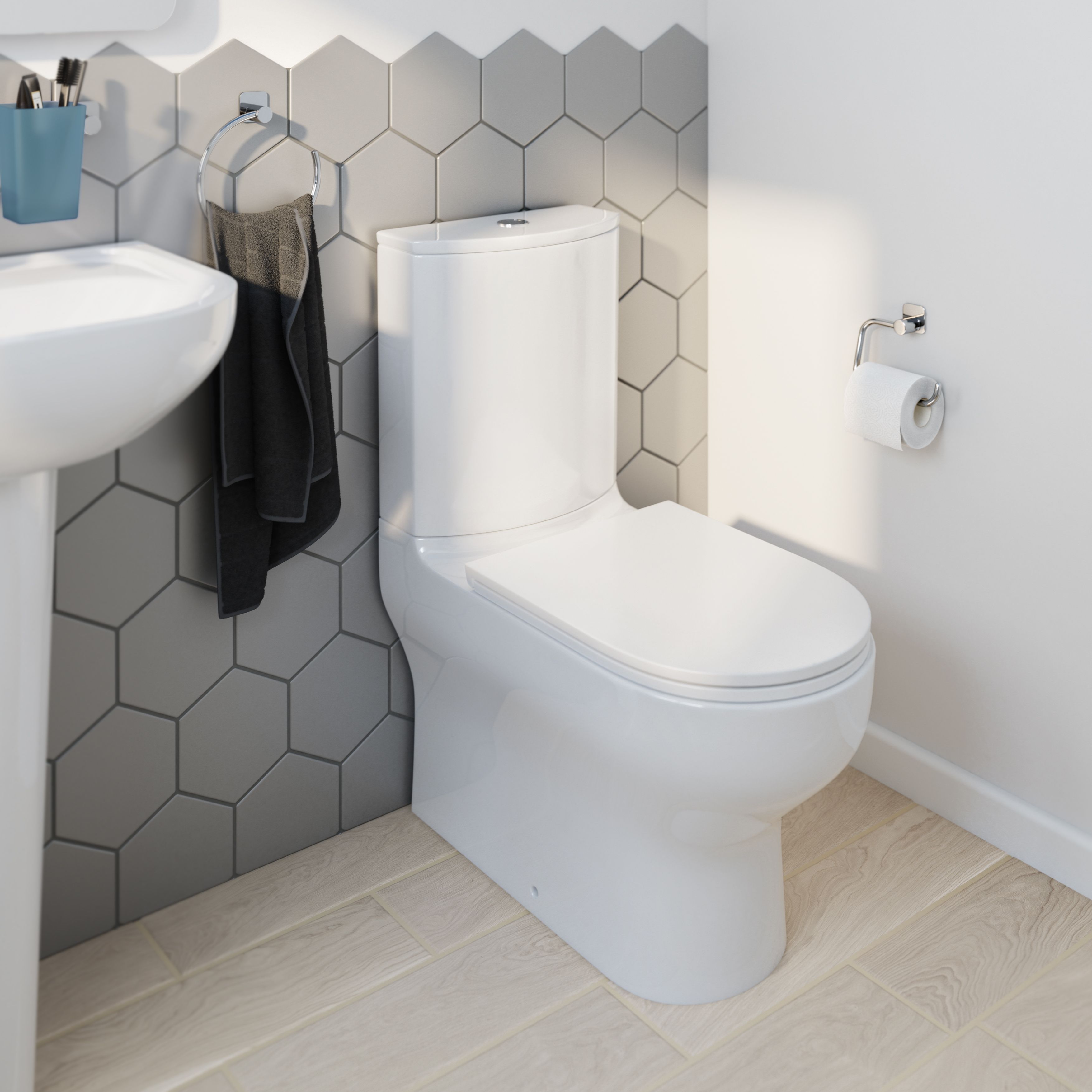 GoodHome Cavally White Closed back close-coupled Floor-mounted Toilet & full pedestal basin
