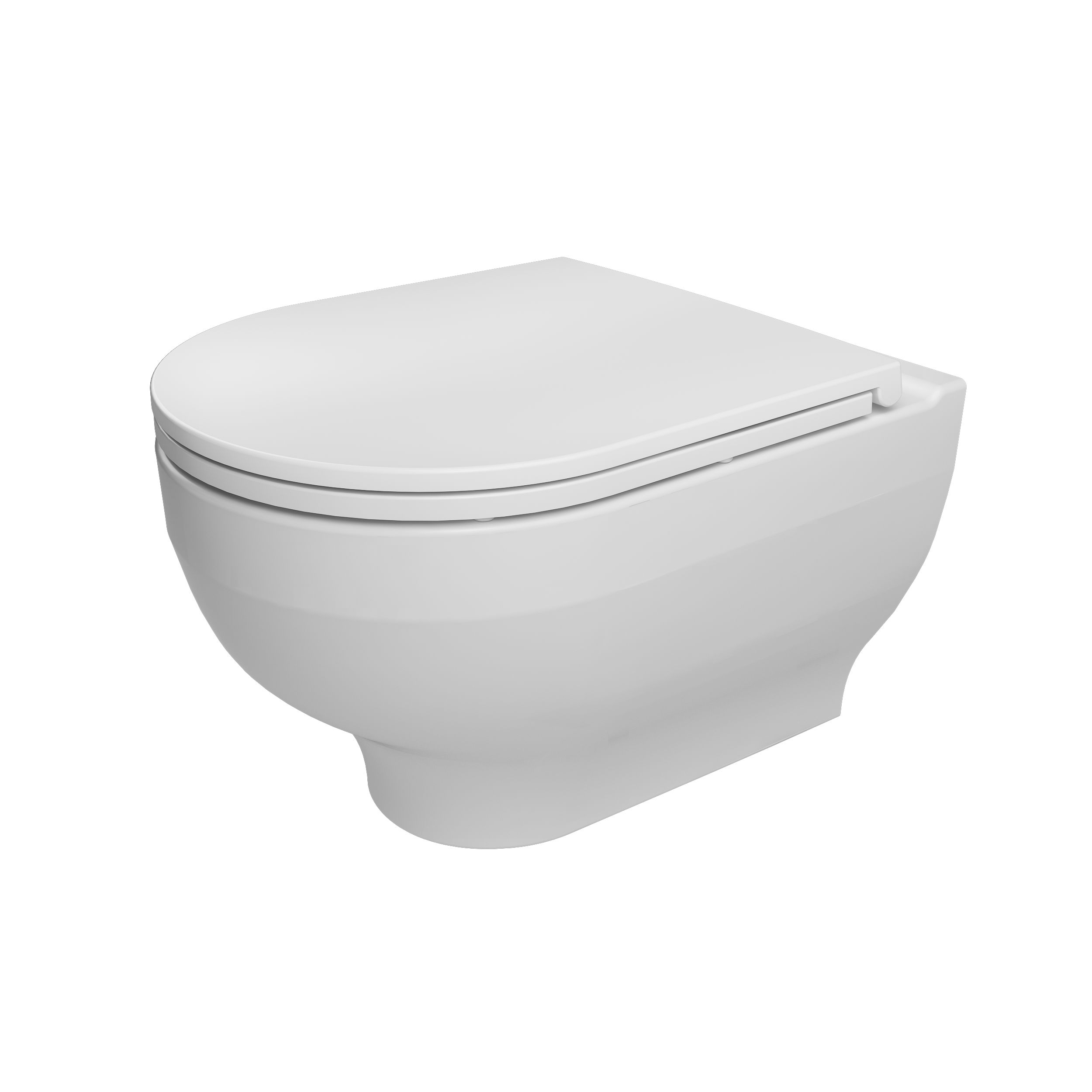 GoodHome Cavally White Rimless Wall hung Round Toilet pan with Soft close seat