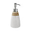 GoodHome Cervia Gloss White Bamboo, ceramic & steel Freestanding Soap dispenser