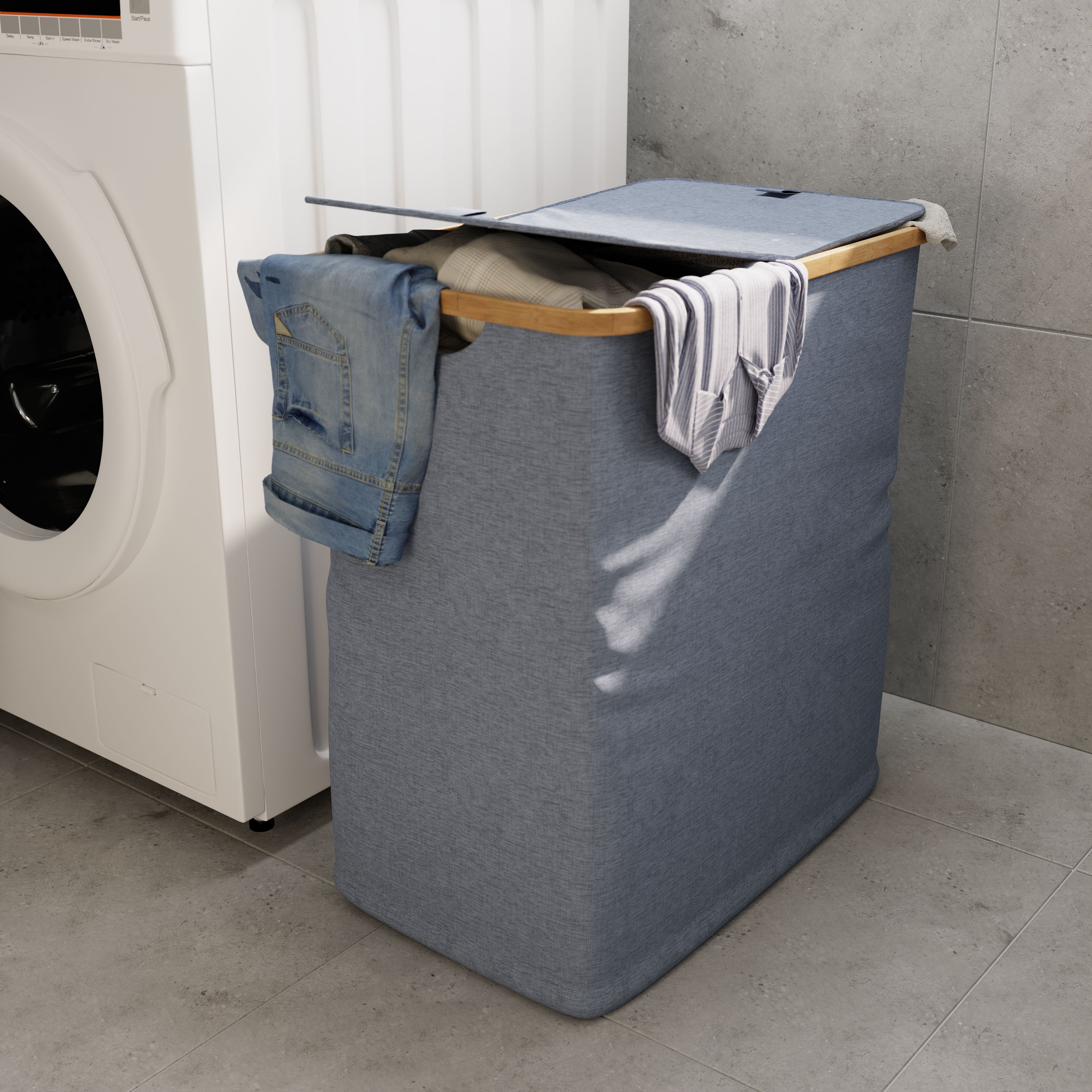 GoodHome Cervia Grey Bamboo & cotton Laundry basket, 106L