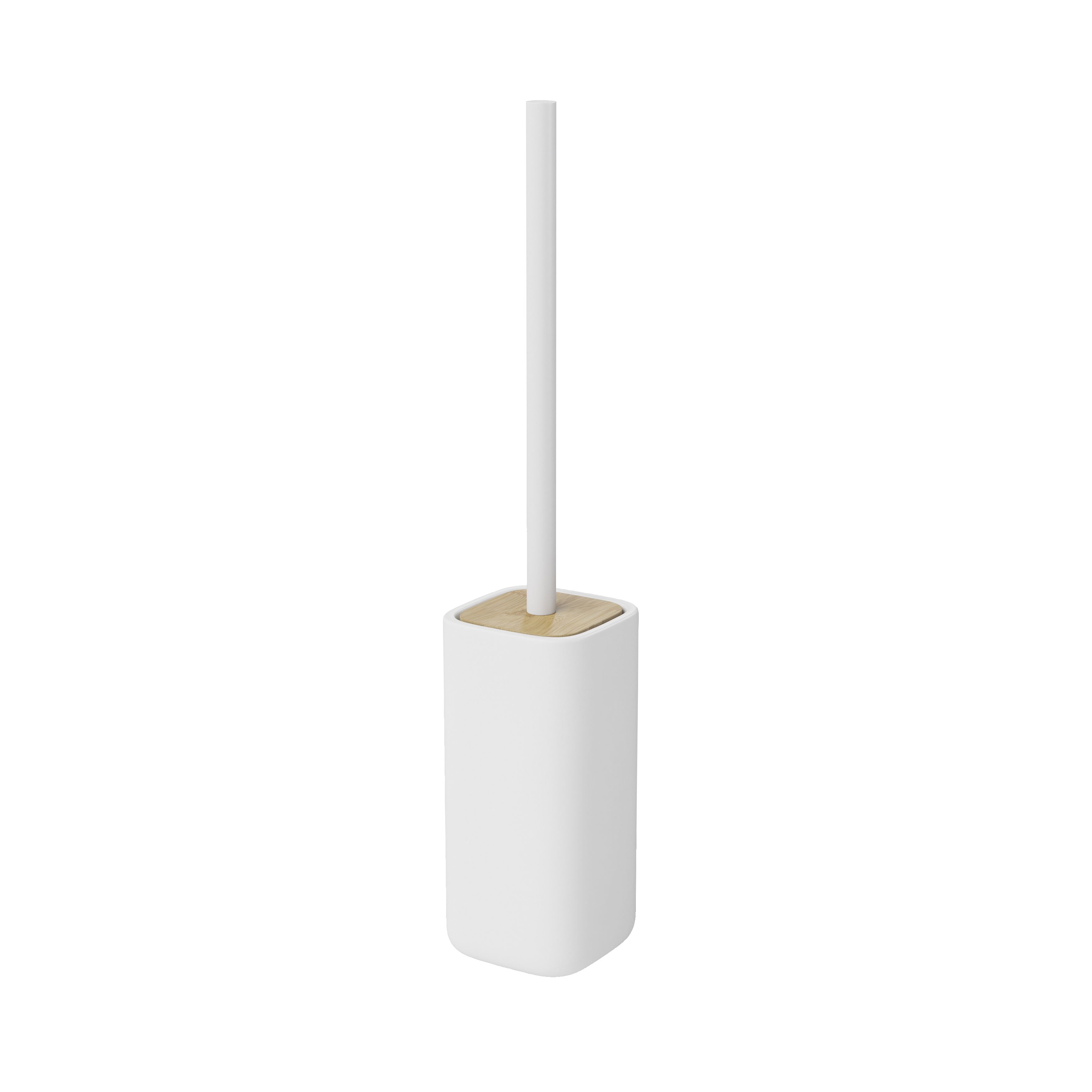GoodHome Cervia Matt White Bamboo & ceramic Toilet brush & holder