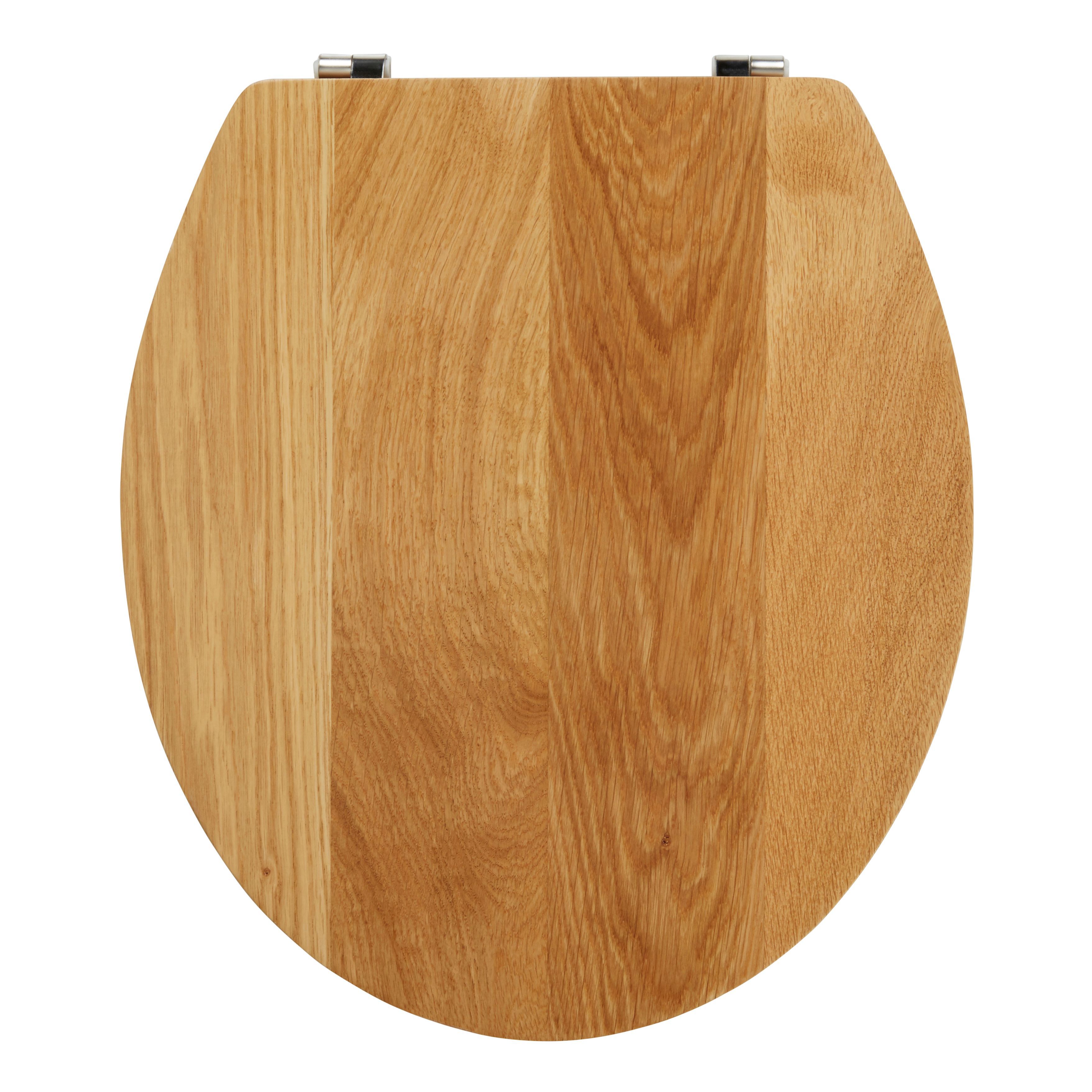 GoodHome Cervia Natural Oak effect Round Standard close Toilet seat