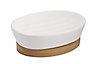 GoodHome Cervia White Bamboo & ceramic Soap dish (W)14cm