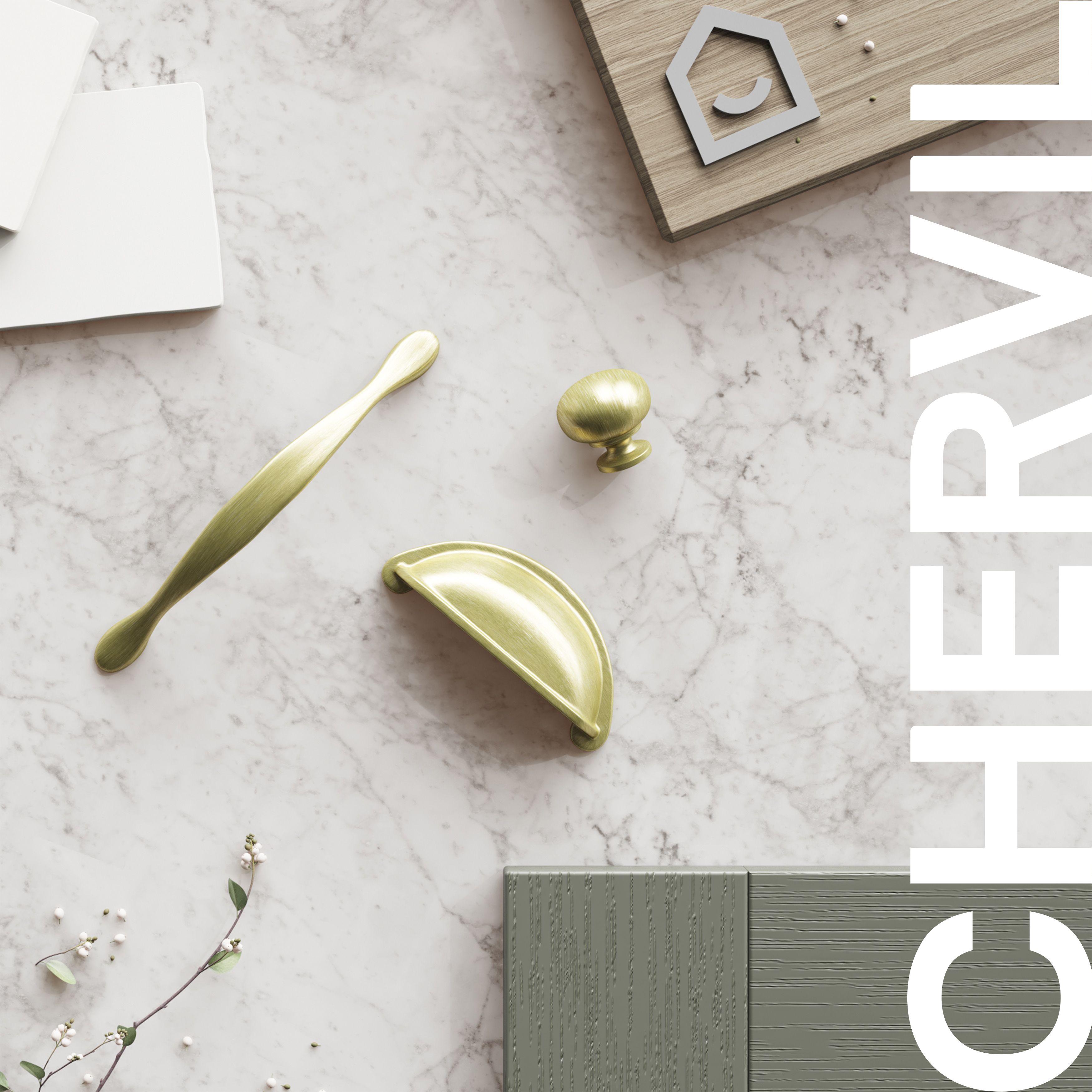 GoodHome Chervil Brass effect Kitchen cabinets Pull Handle (L)94.6mm