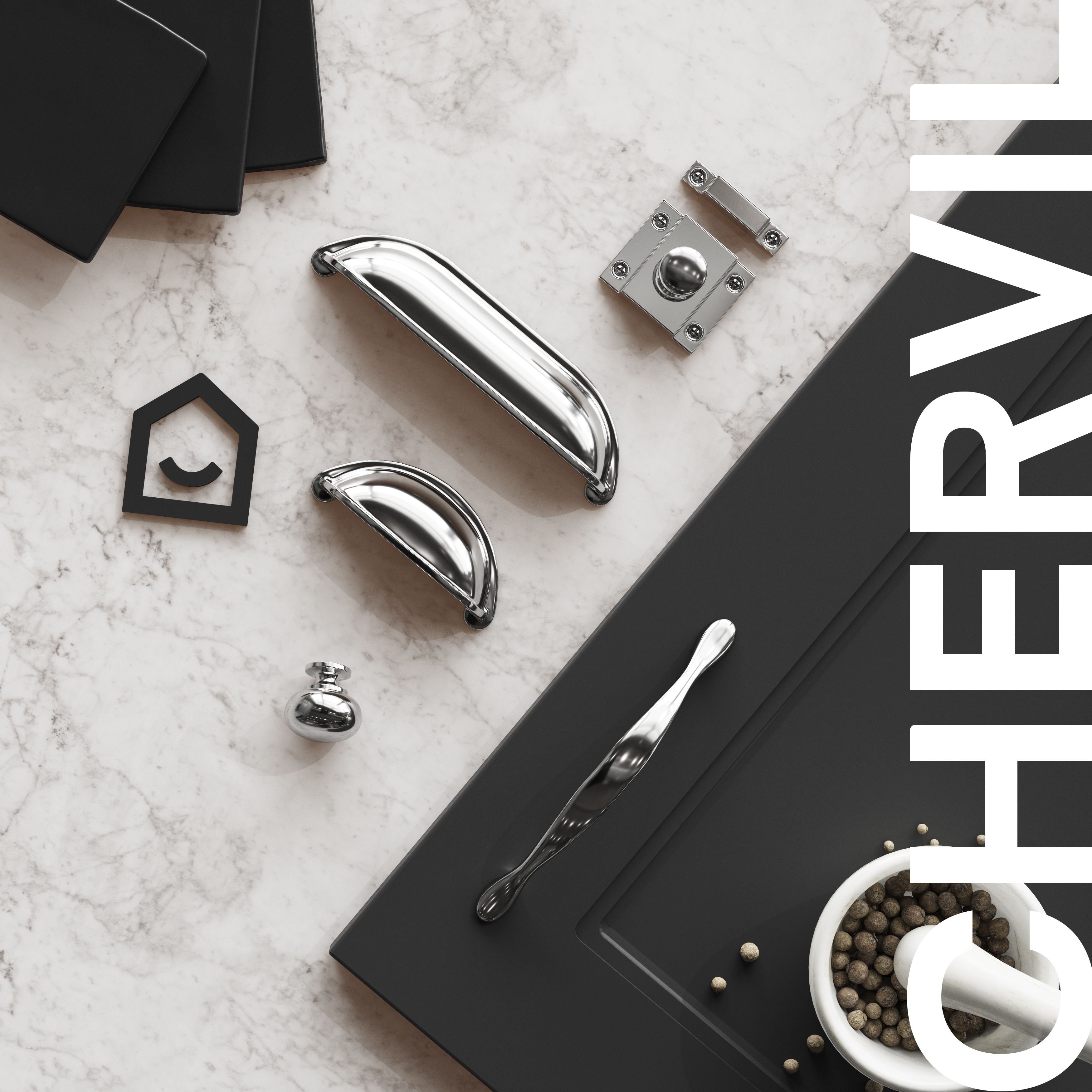 GoodHome Chervil Chrome effect Kitchen cabinets Handle (L)16cm