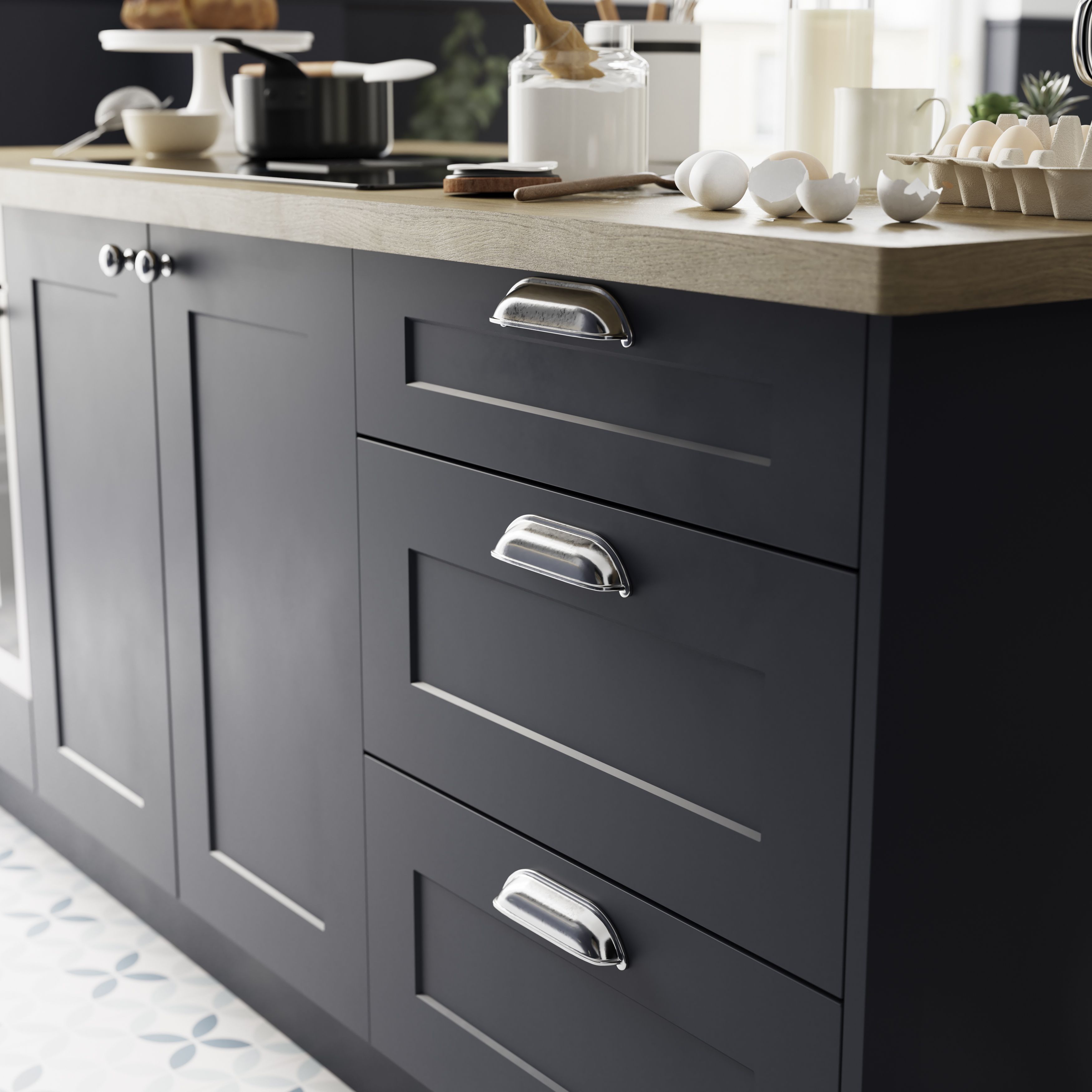 GoodHome Chervil Chrome effect Kitchen cabinets Handle (L)16cm