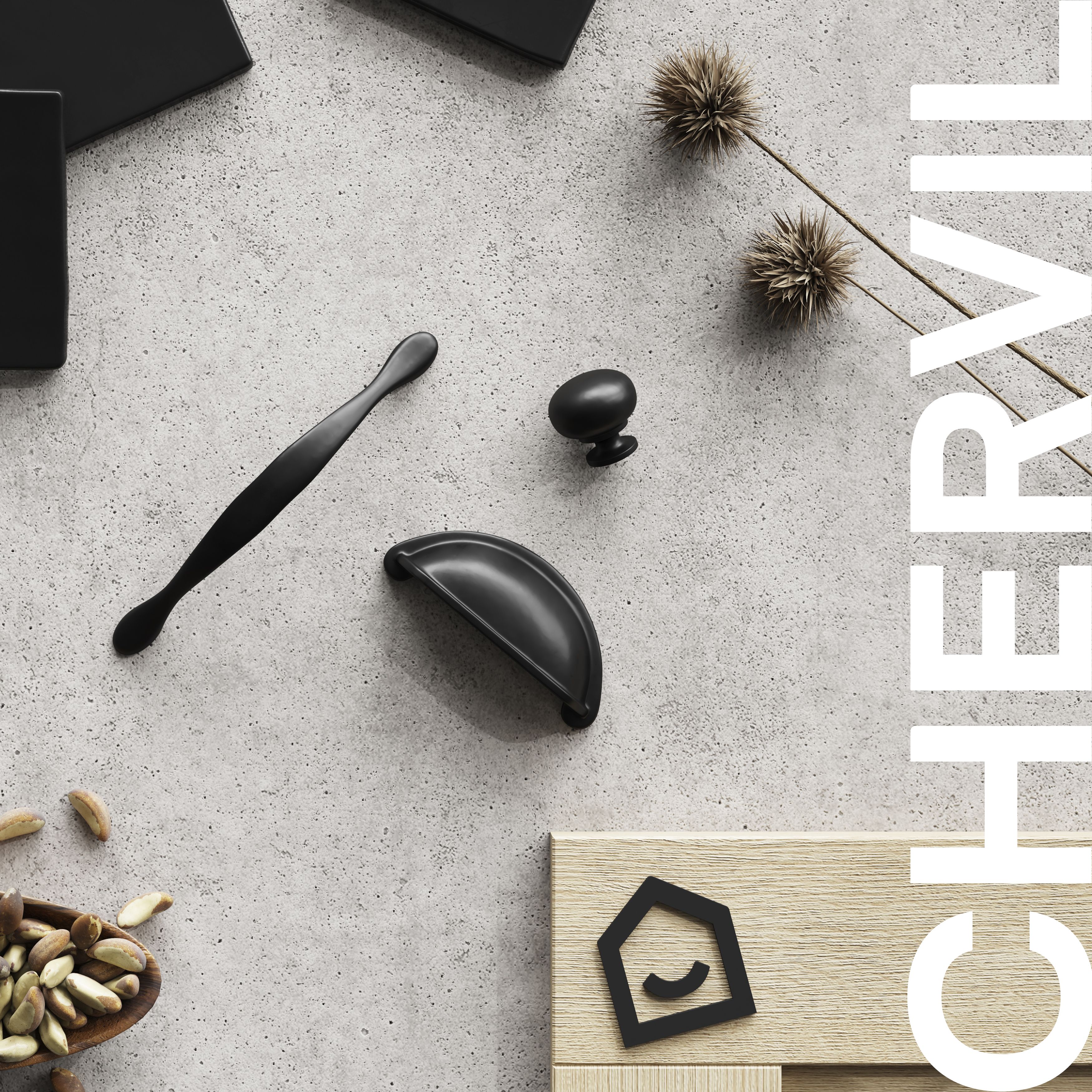 GoodHome Chervil Matt Black Kitchen cabinets Pull handle (L)3.2cm