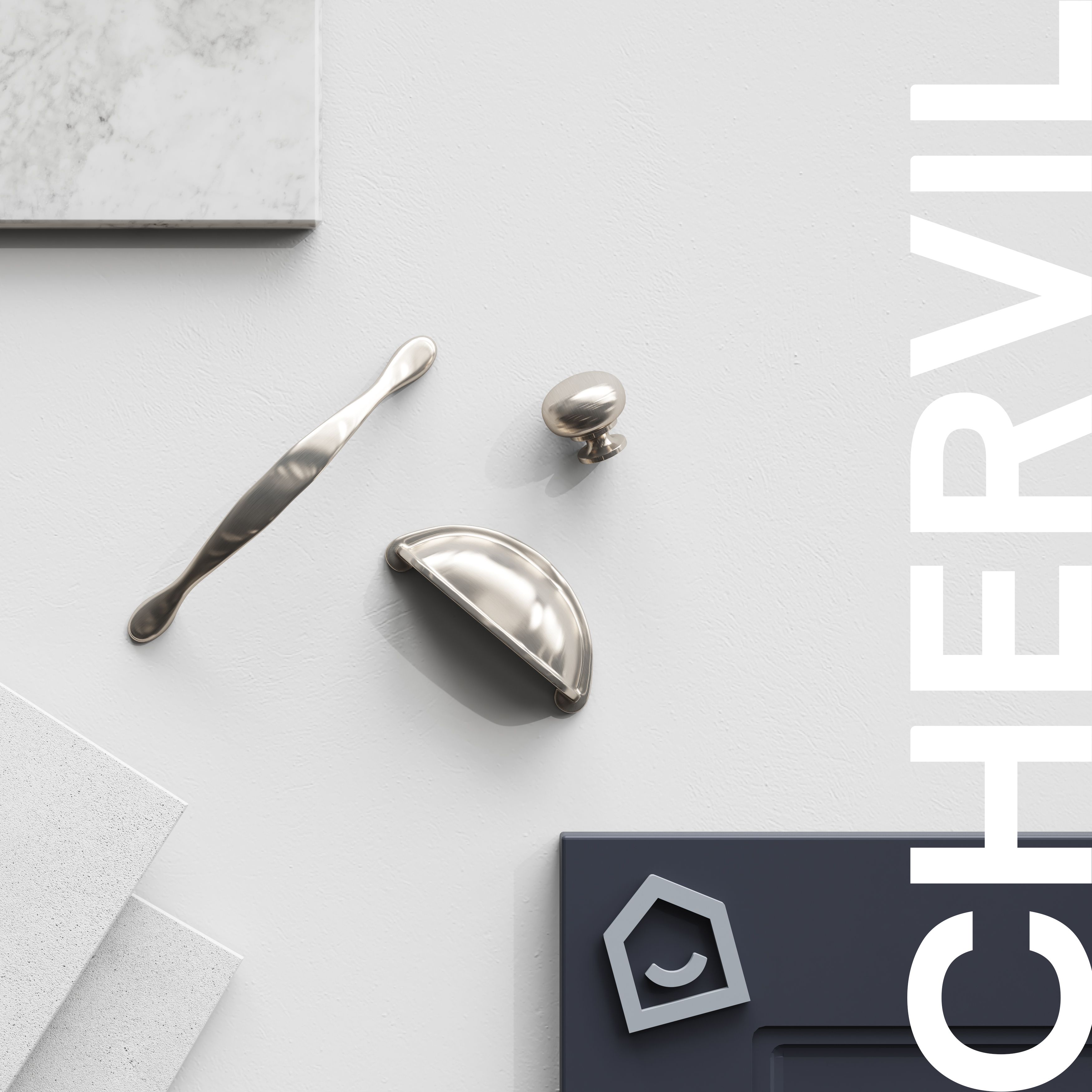 GoodHome Chervil Nickel effect Kitchen cabinets Handle (L)3.2cm