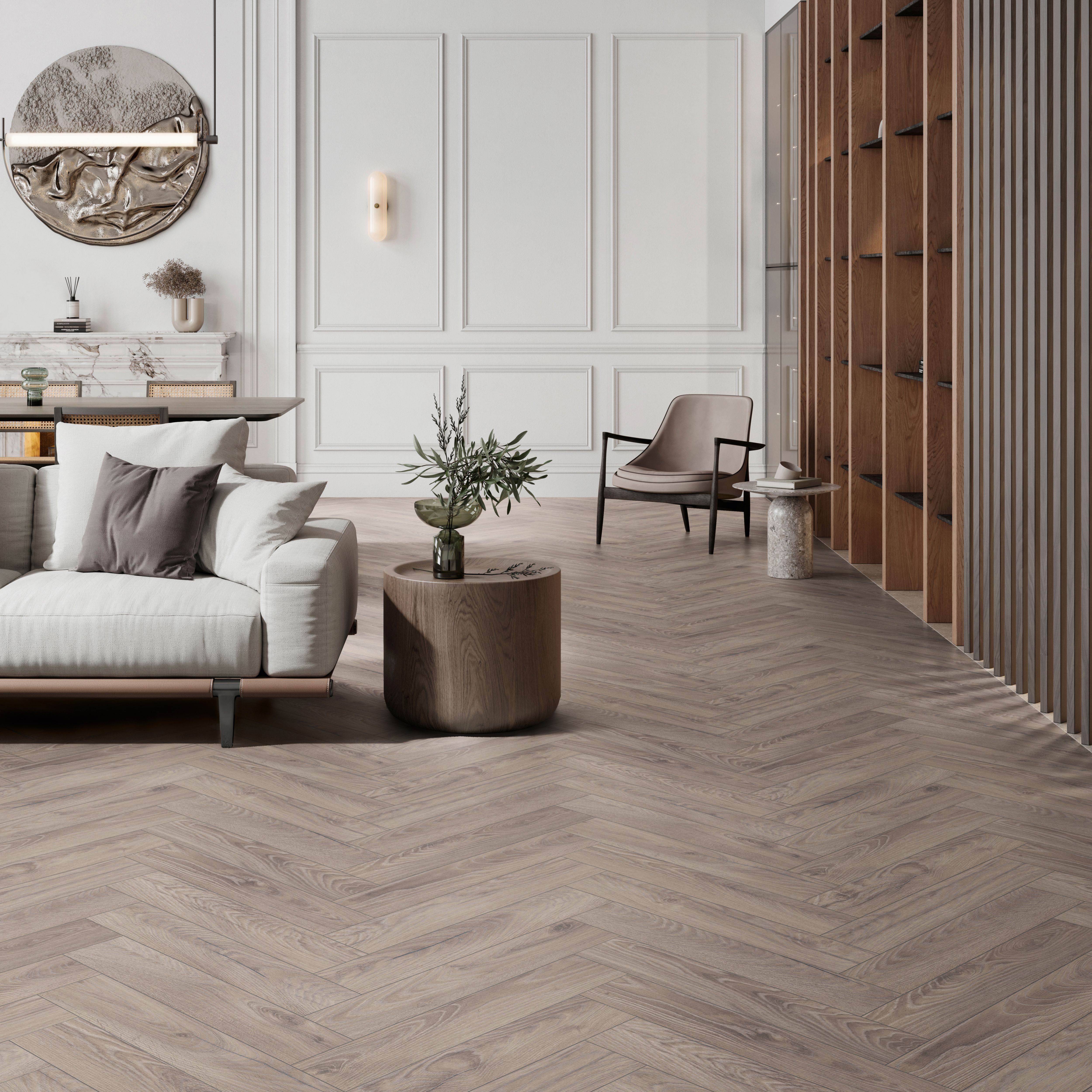 GoodHome Chesterfield Grey Natural Oak effect Synchronic Laminate Plank Sample
