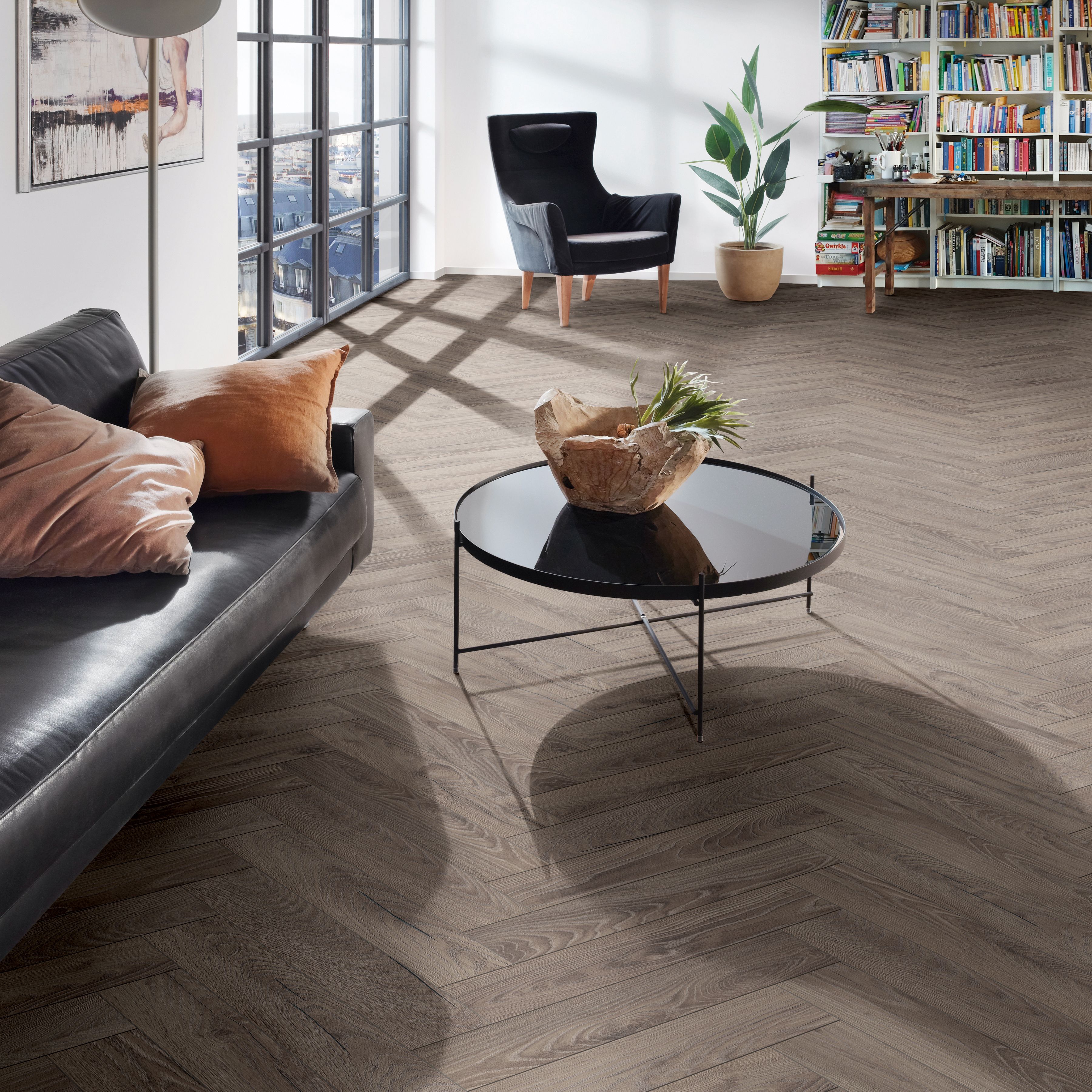 GoodHome Chesterfield Grey Natural Oak effect Synchronic Laminate Plank Sample