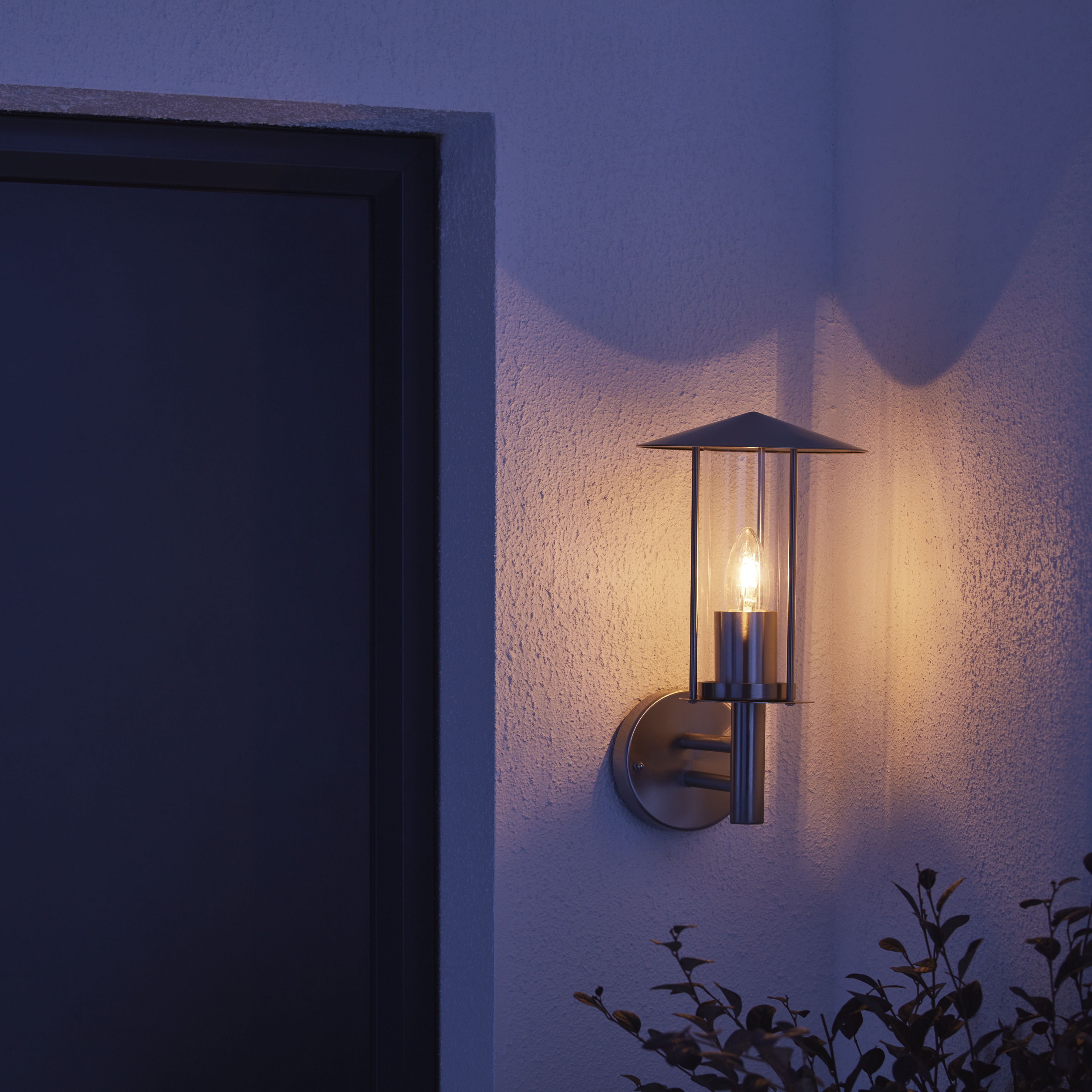 GoodHome chignik Fixed Stainless steel Mains-powered Outdoor Lantern Wall light (Dia)17cm