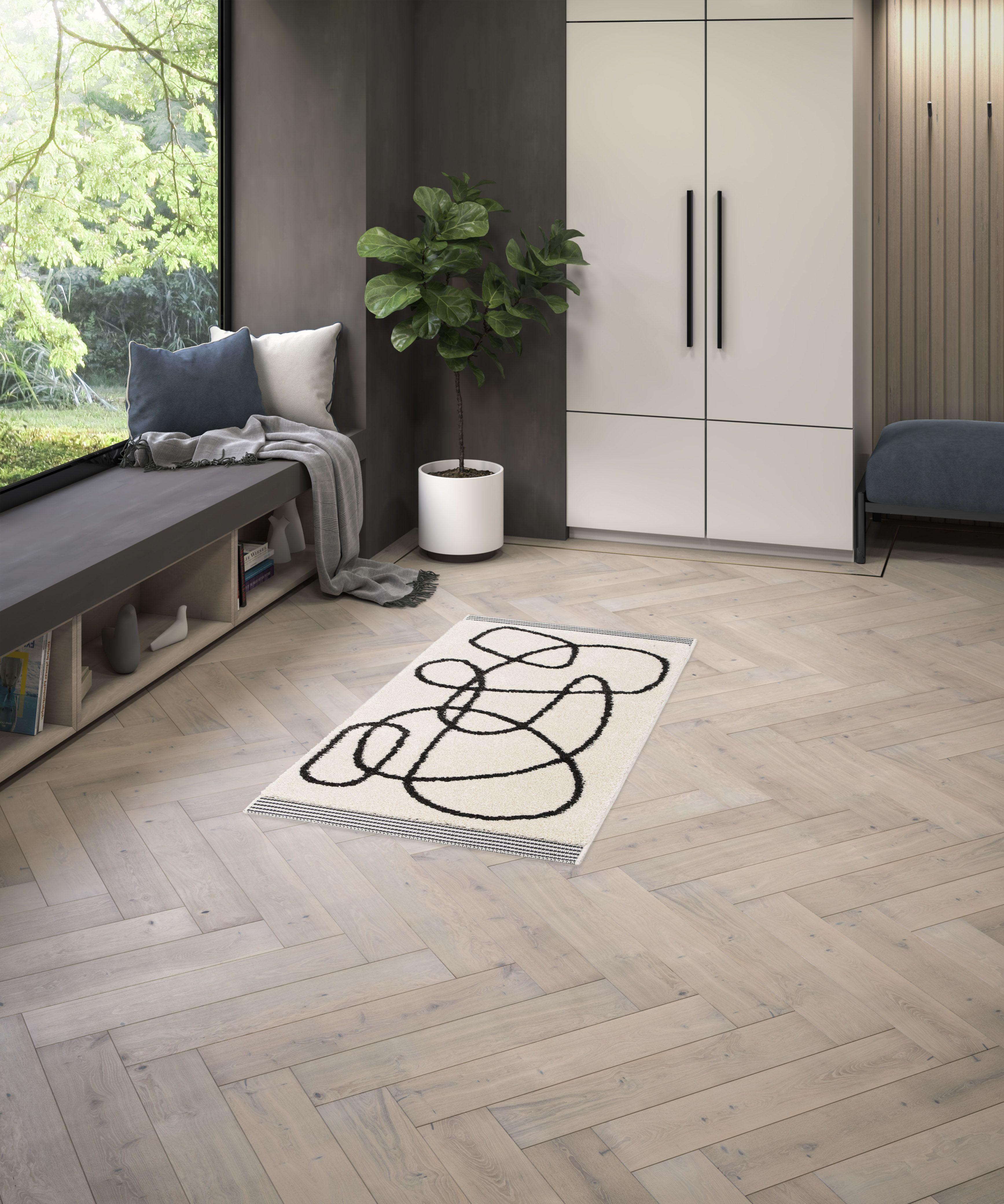 GoodHome Chios White Rug 150cmx80cm