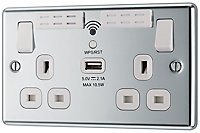GoodHome Chrome 13A Switched Double WiFi extender socket with USB