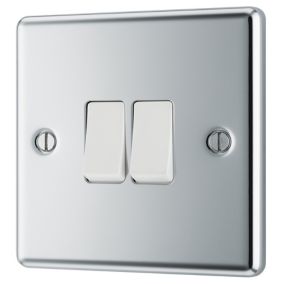 GoodHome Chrome 20A 2 way 2 gang Raised rounded Double light Switch