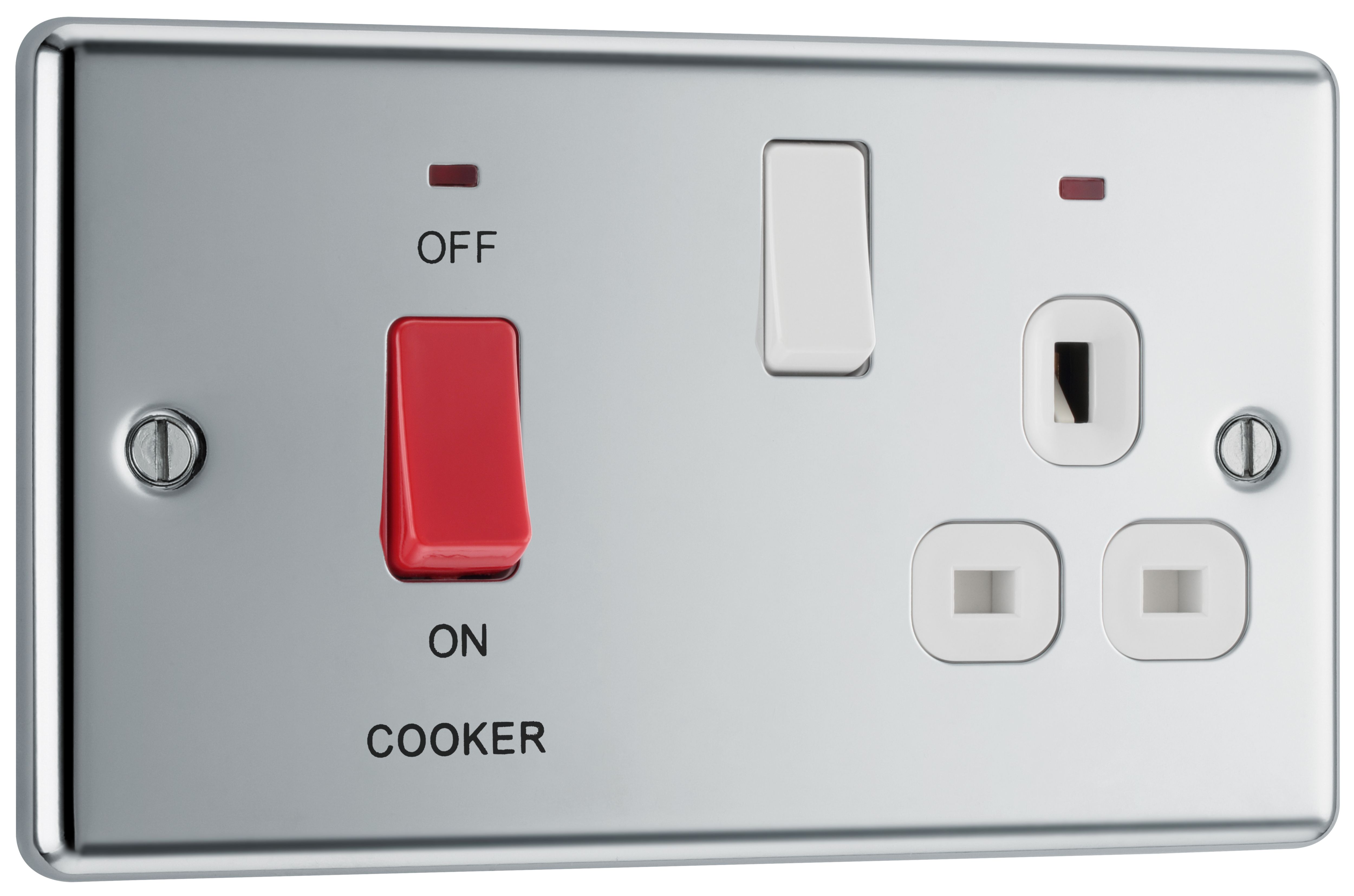 GoodHome Chrome Cooker switch & socket with neon & White inserts