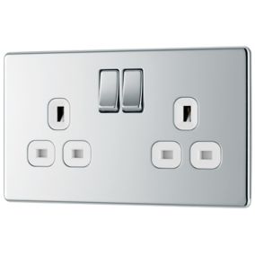 GoodHome Chrome Double 13A Socket & White inserts, Pack of 5