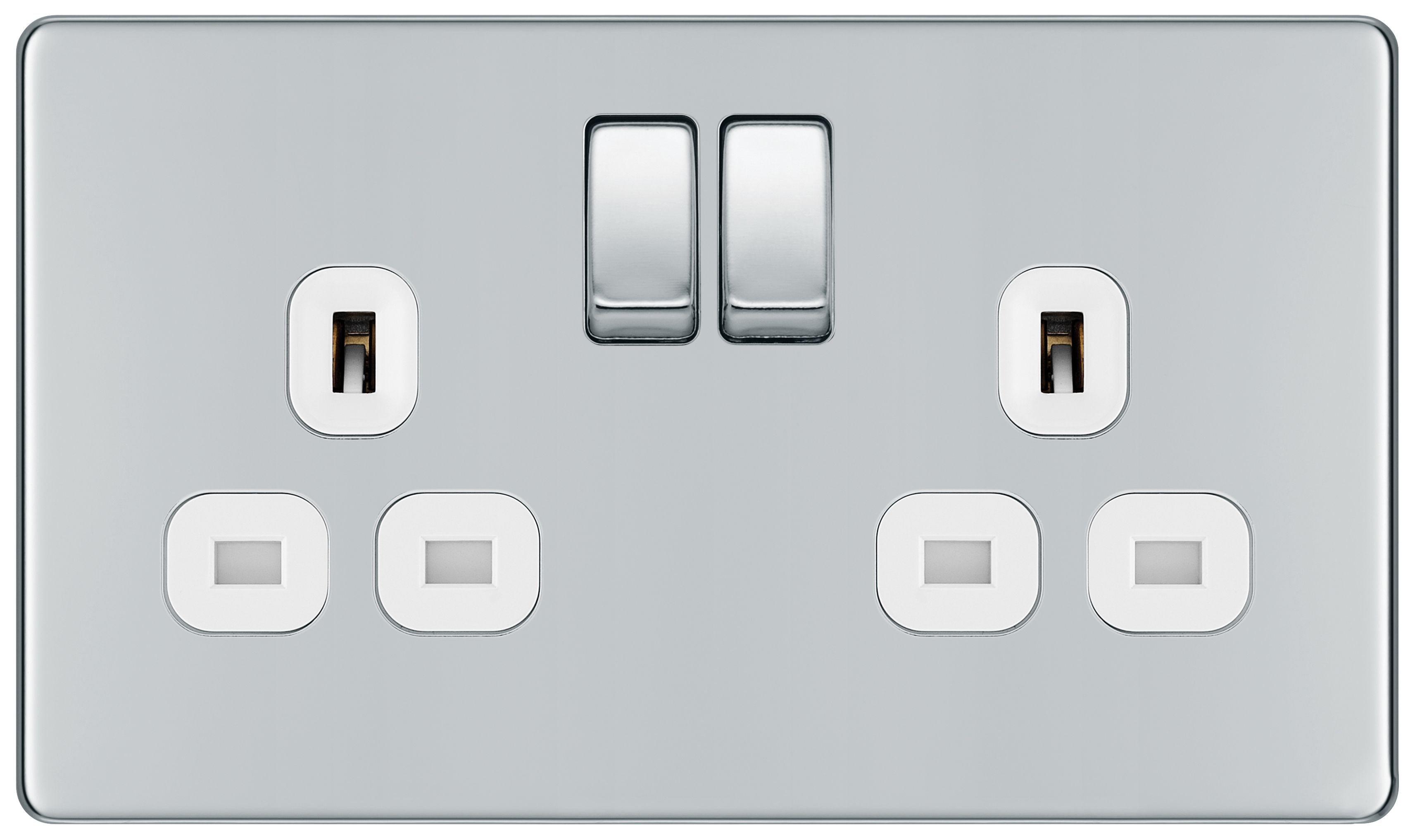 GoodHome Chrome Double 13A Socket & White inserts