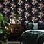 GoodHome Chryso Pink & black Floral Textured Wallpaper Sample