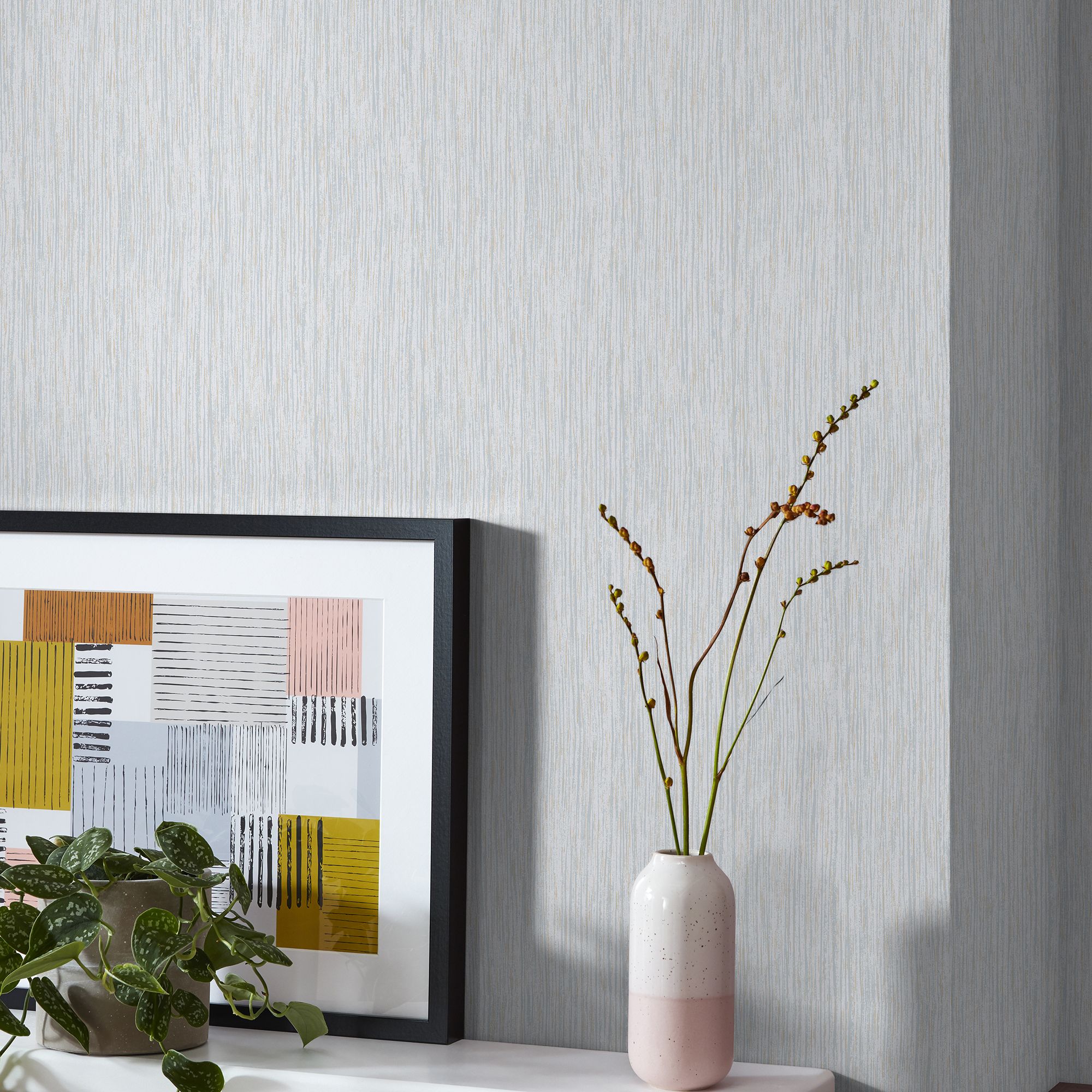GoodHome Ciral Light grey Metallic effect Striped Textured Wallpaper