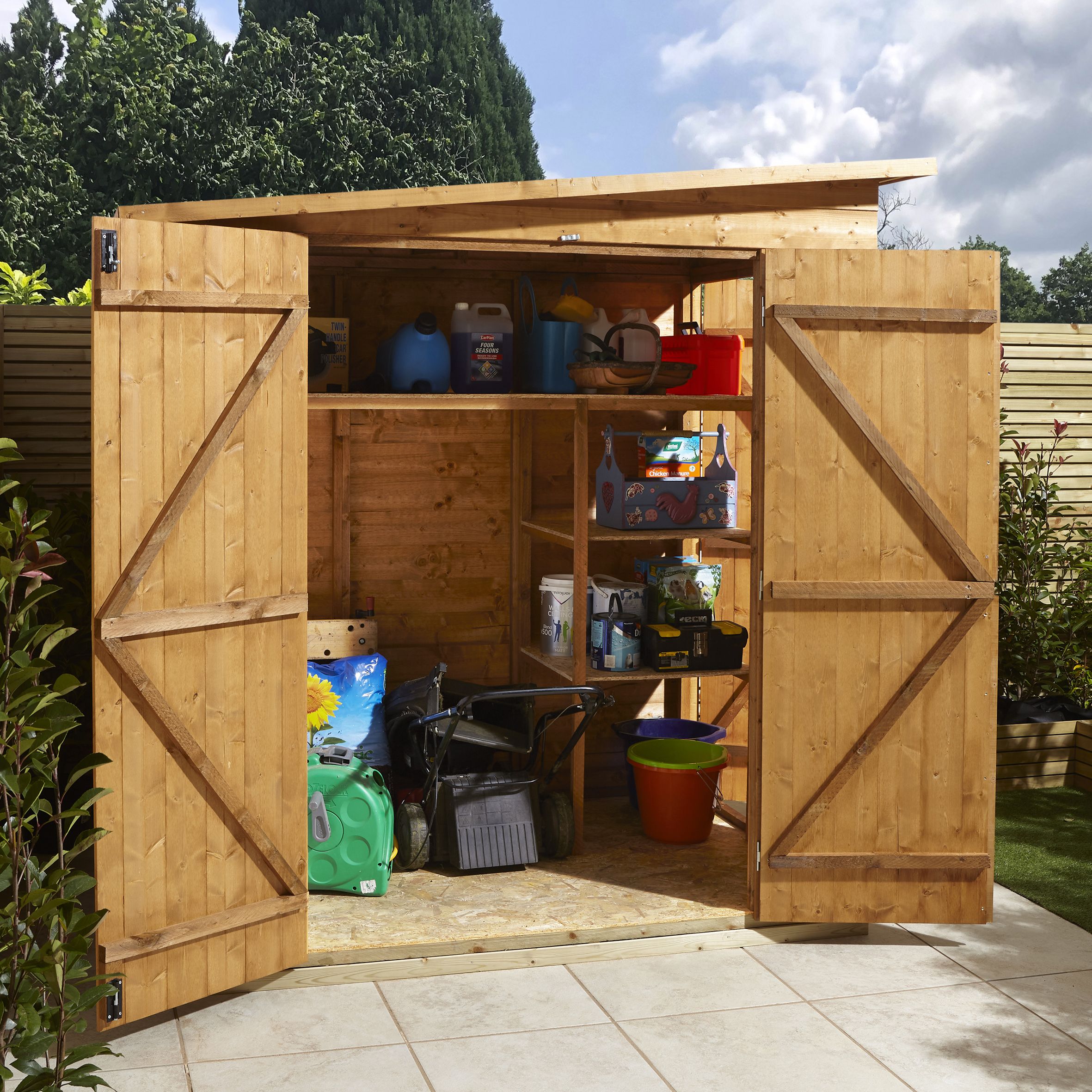 GoodHome Clapperton 6x4 ft Pent Wooden 2 door Shed with floor - Assembly service included