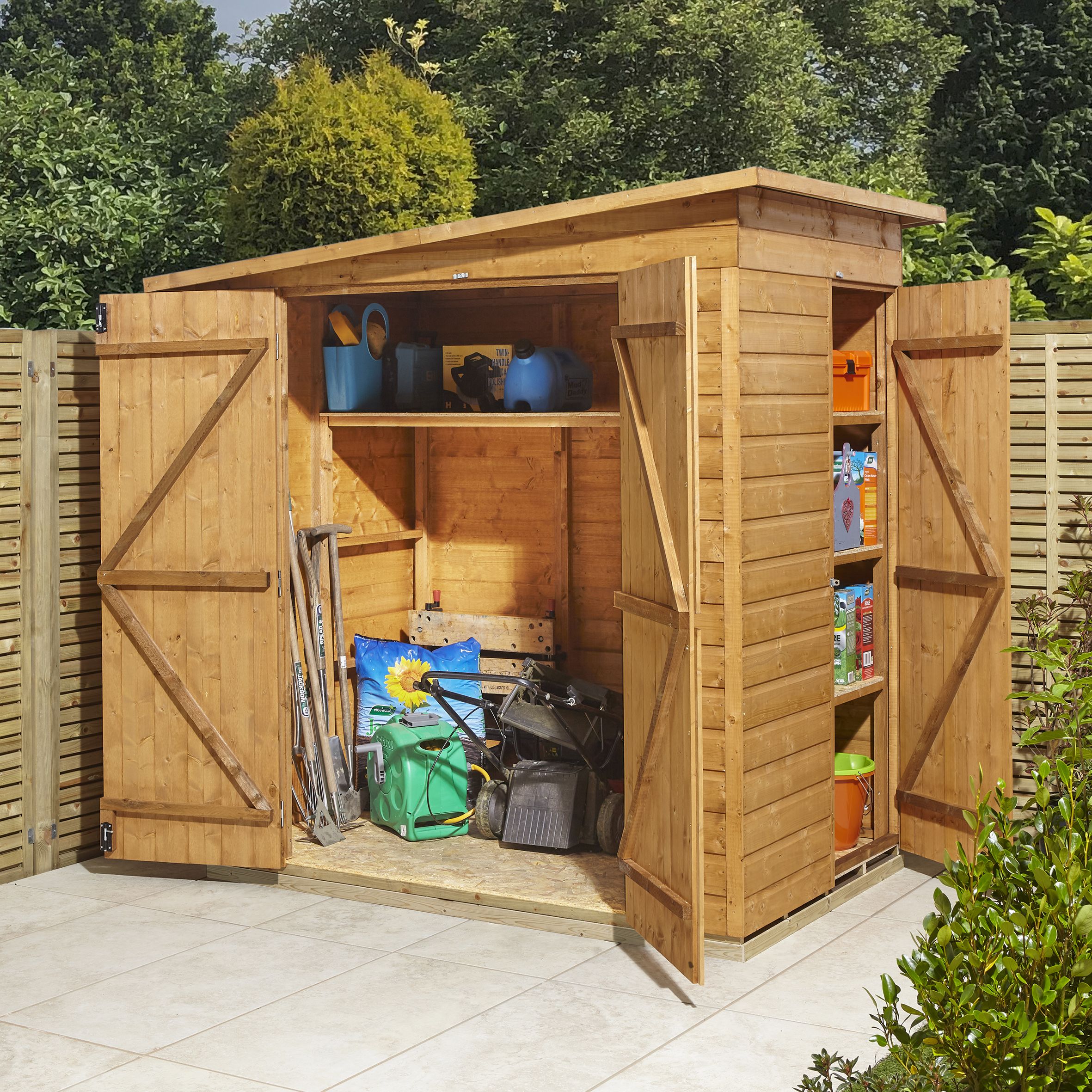 GoodHome Clapperton 6x4 ft Pent Wooden 2 door Shed with floor (Base included)