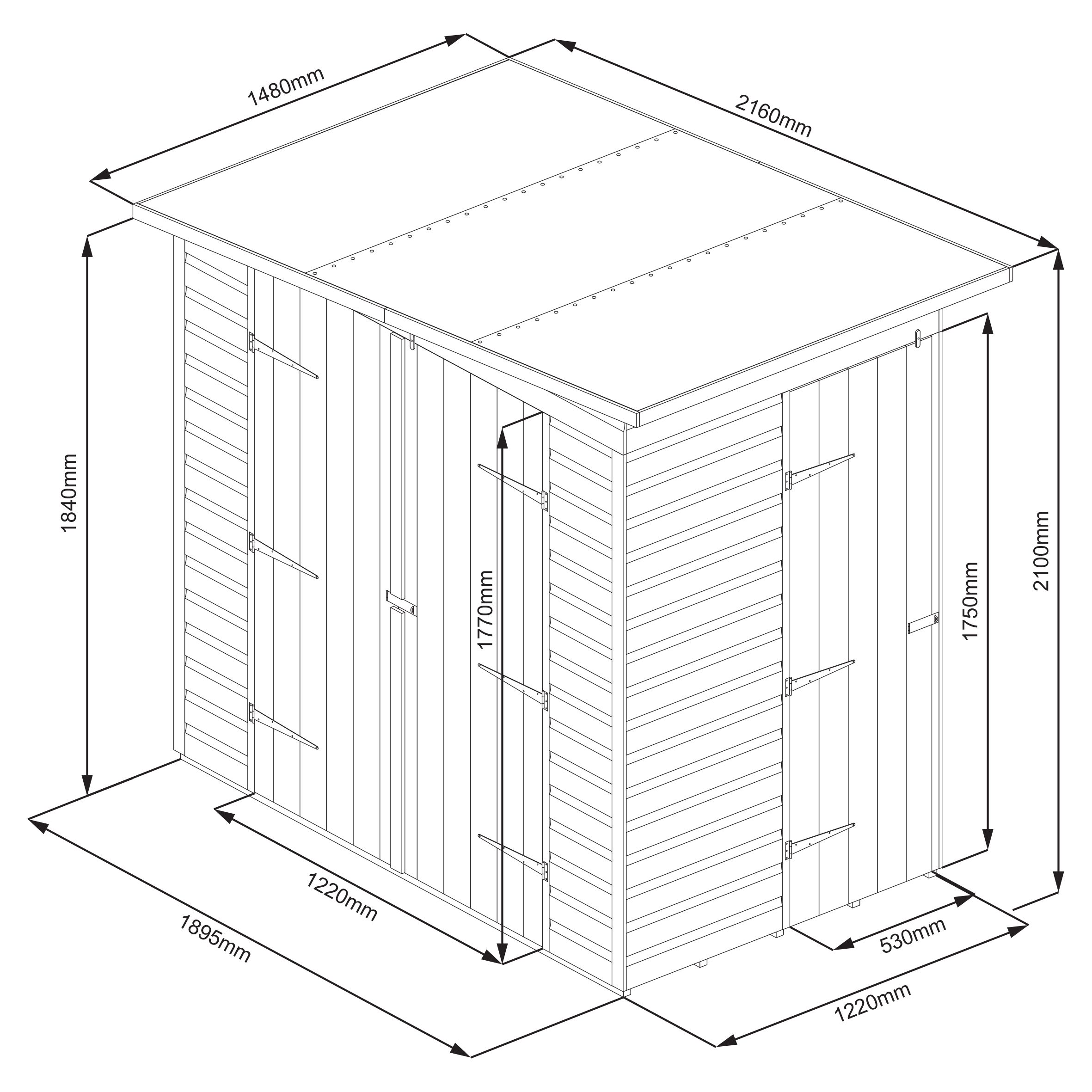 GoodHome Clapperton 6x4 ft Pent Wooden 2 door Shed with floor