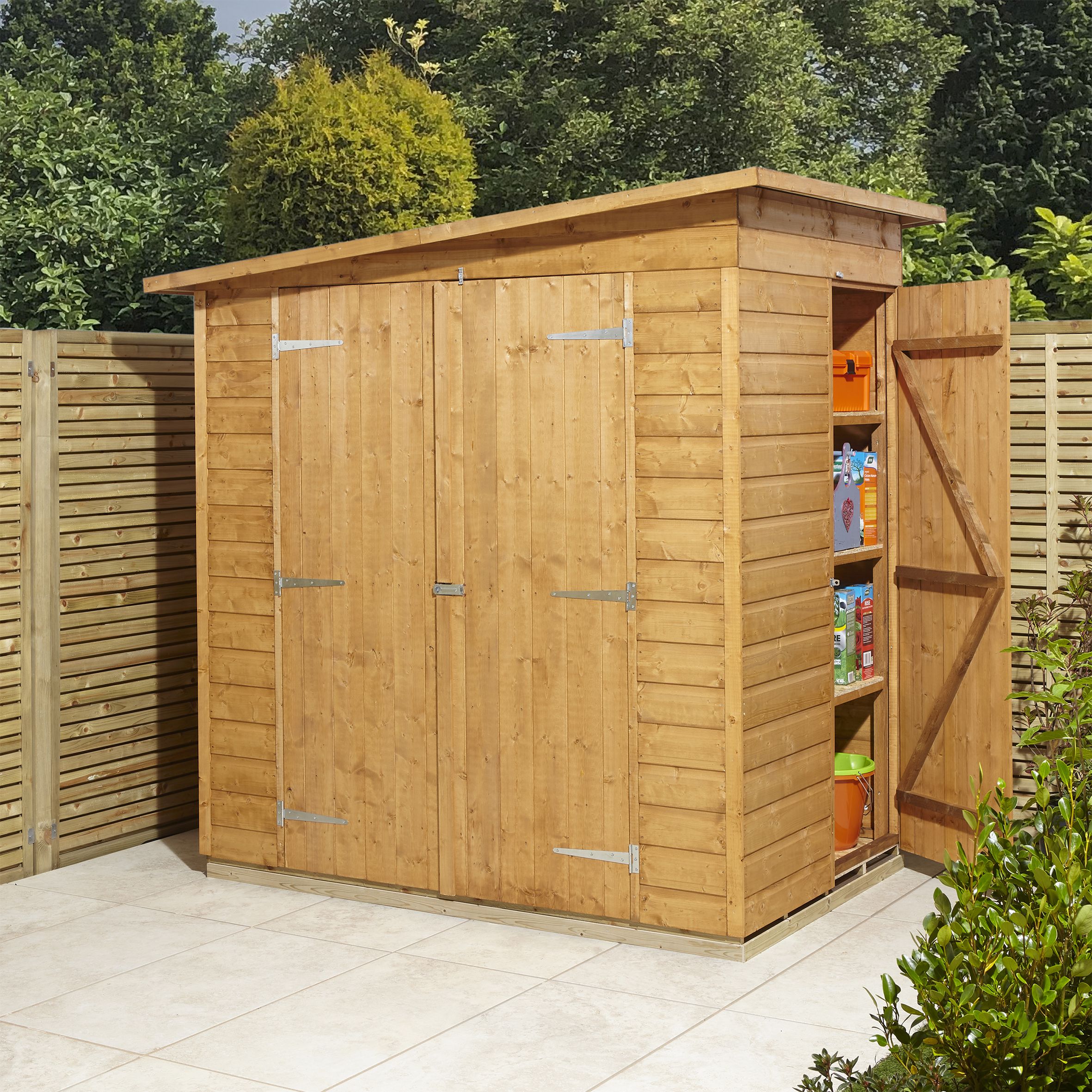 GoodHome Clapperton 6x4 ft Pent Wooden 2 door Shed with floor