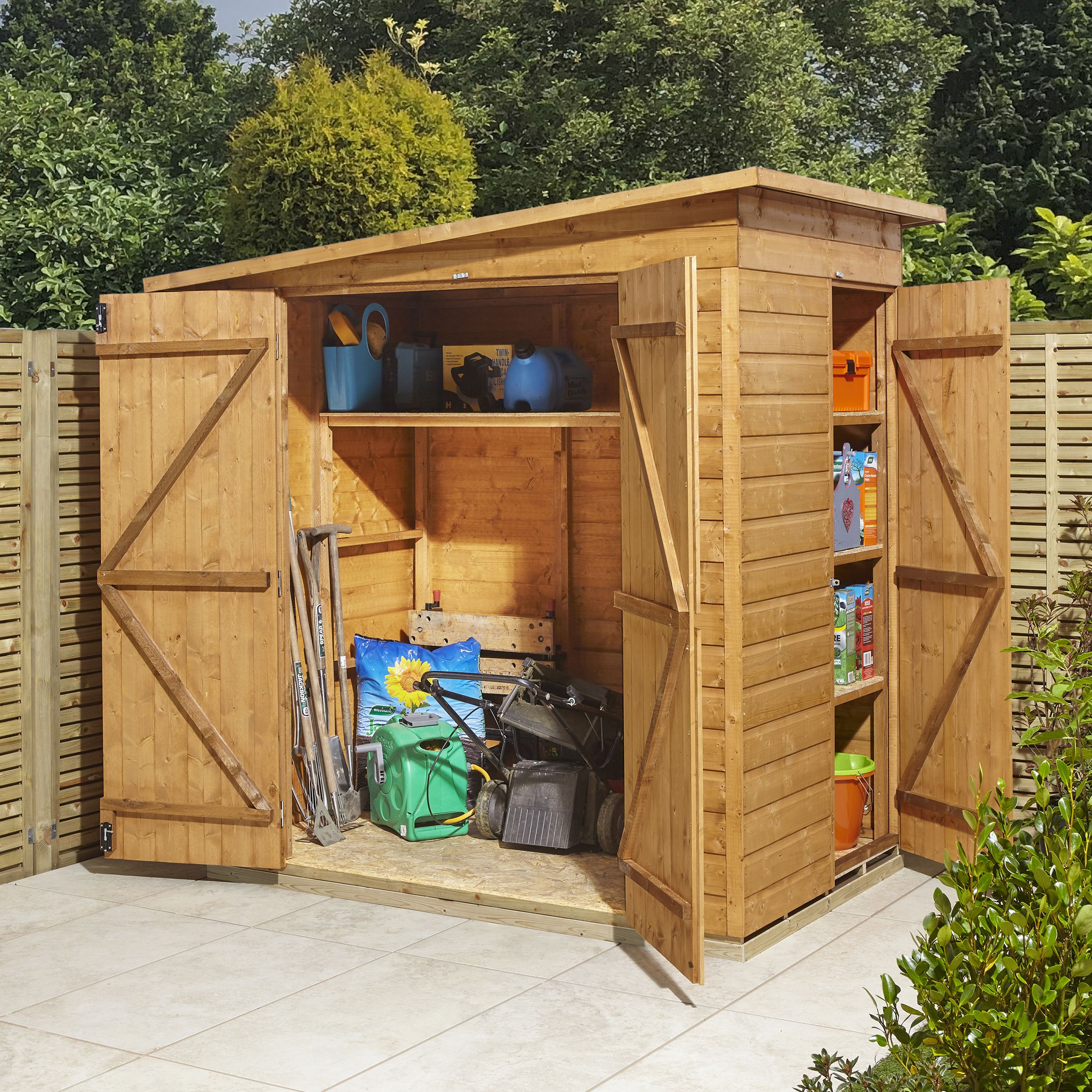 GoodHome Clapperton 6x4 ft Pent Wooden 2 door Shed with floor