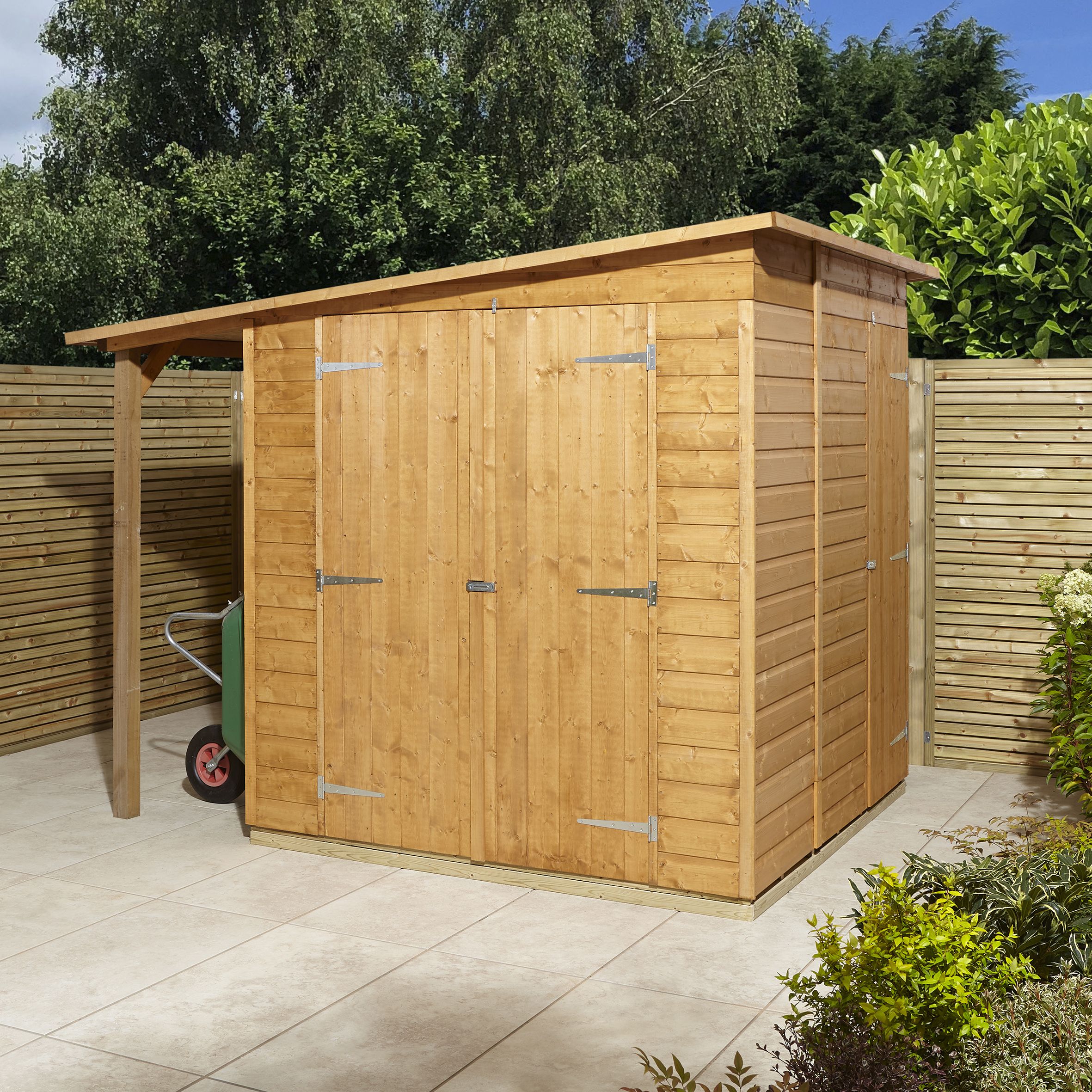 GoodHome Clapperton 8x6 ft Pent Wooden 2 door Shed with floor (Base included) - Assembly service included