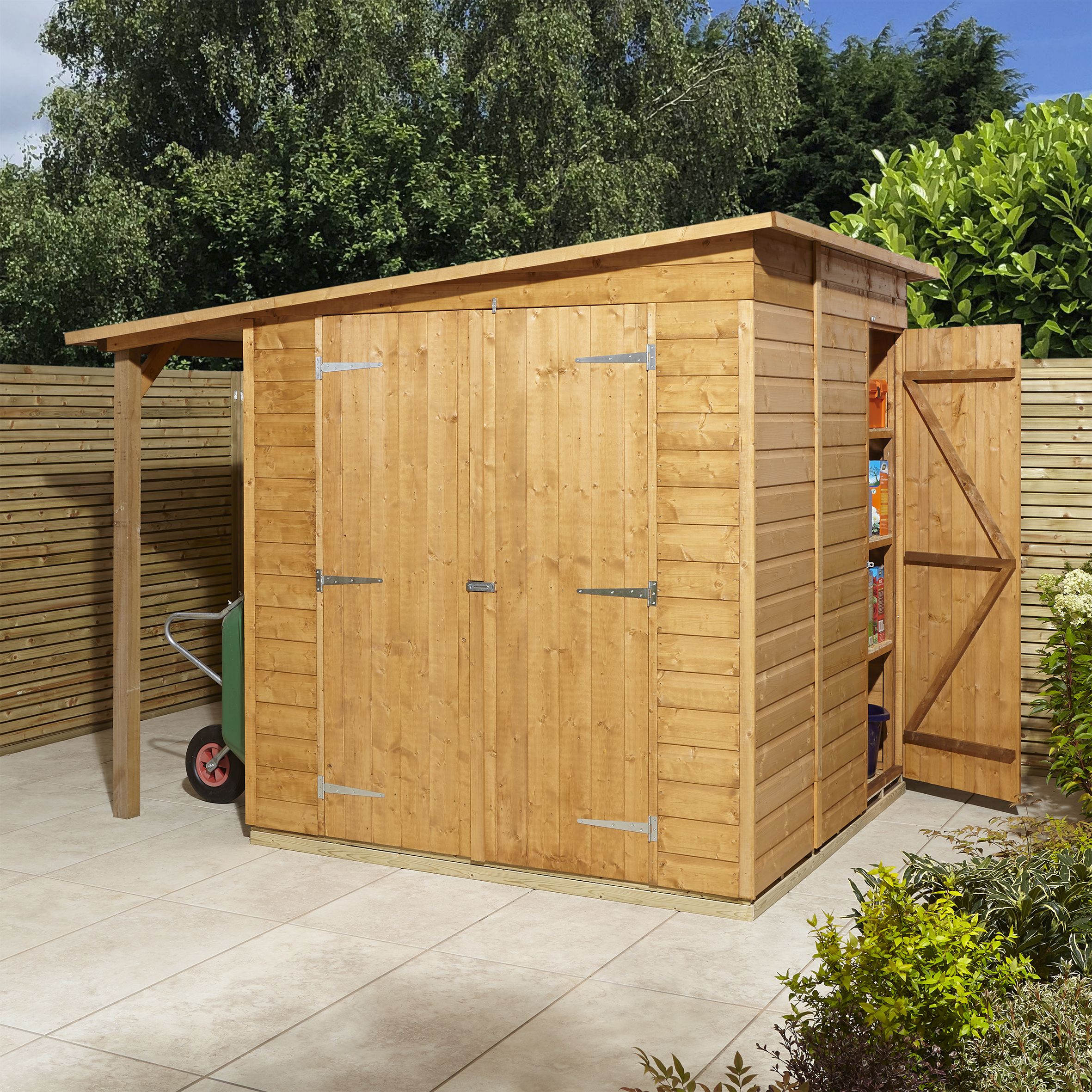 GoodHome Clapperton 8x6 ft Pent Wooden 2 door Shed with floor (Base included) - Assembly service included