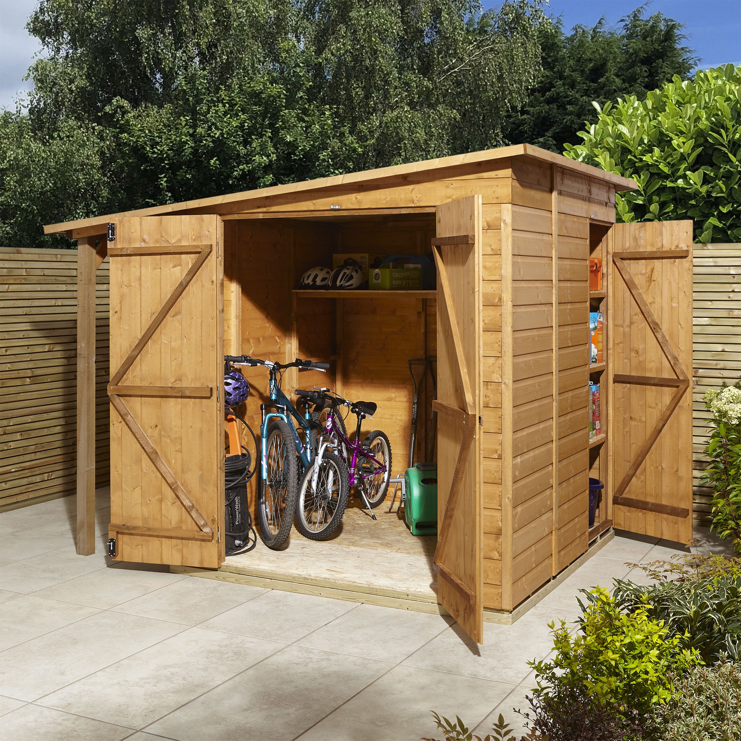 GoodHome Clapperton 8x6 ft Pent Wooden 2 door Shed with floor (Base included) - Assembly service included