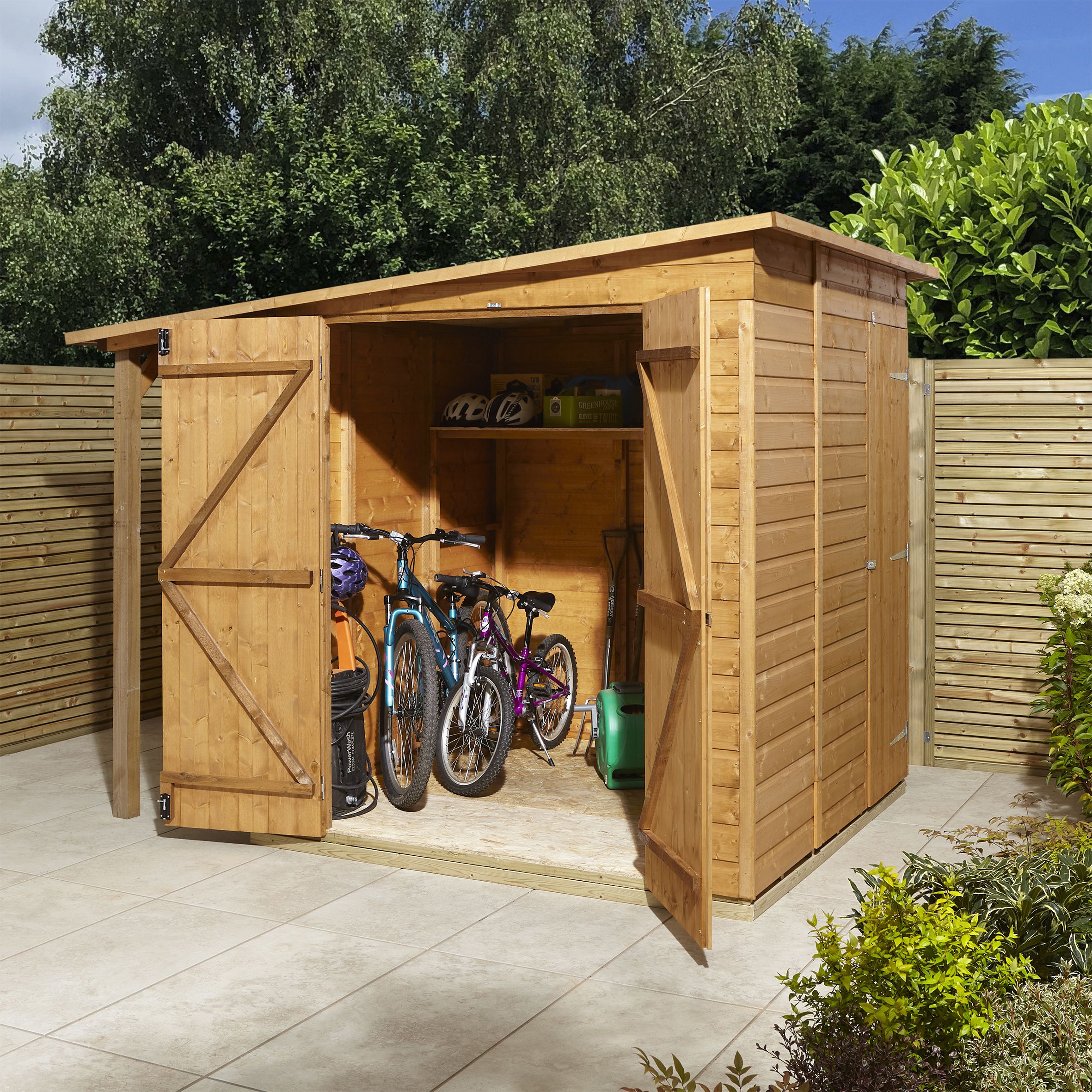 GoodHome Clapperton 8x6 ft Pent Wooden 2 door Shed with floor (Base included) - Assembly service included